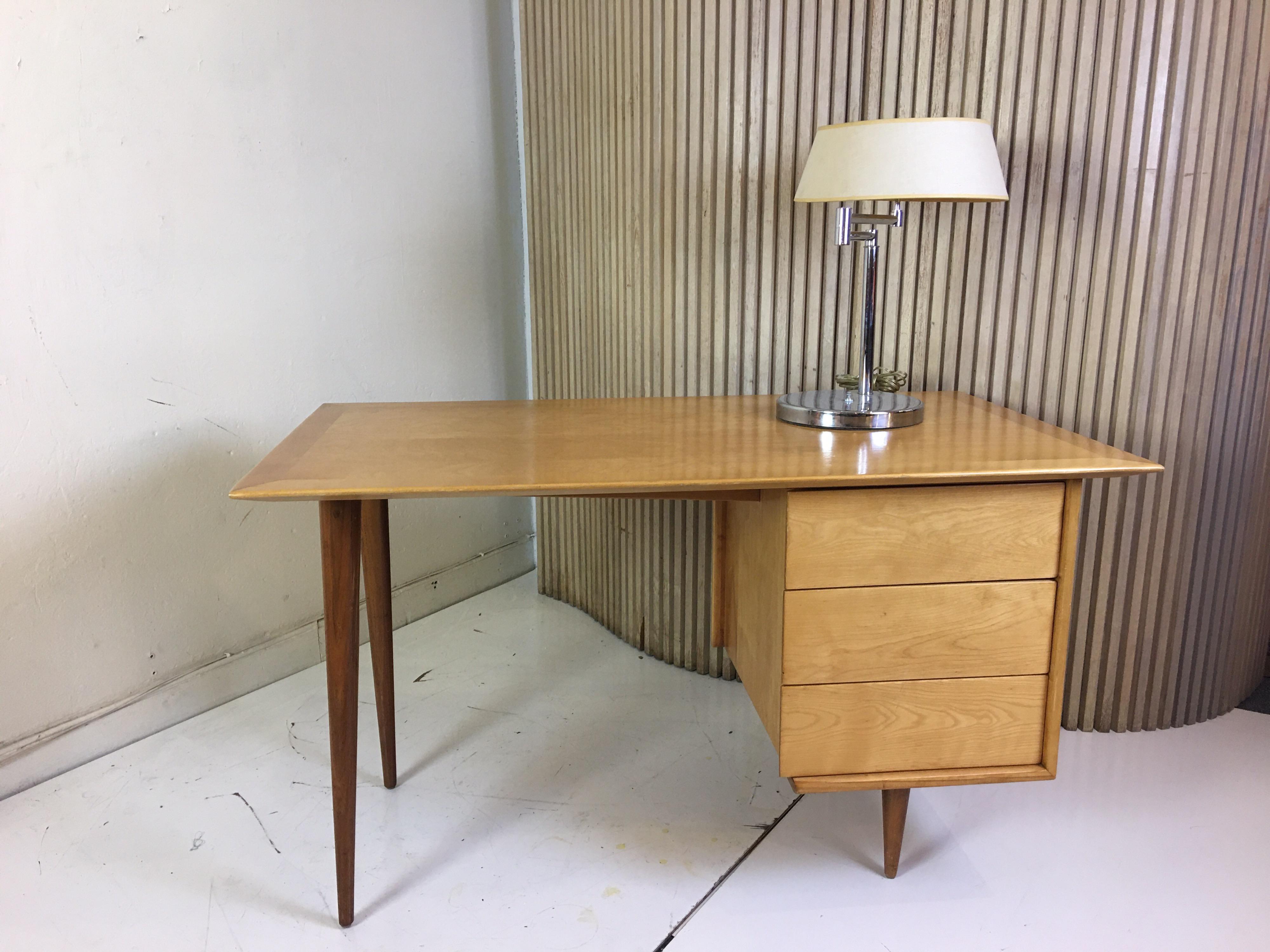 Florence Knoll Style Birch and Walnut Desk 1