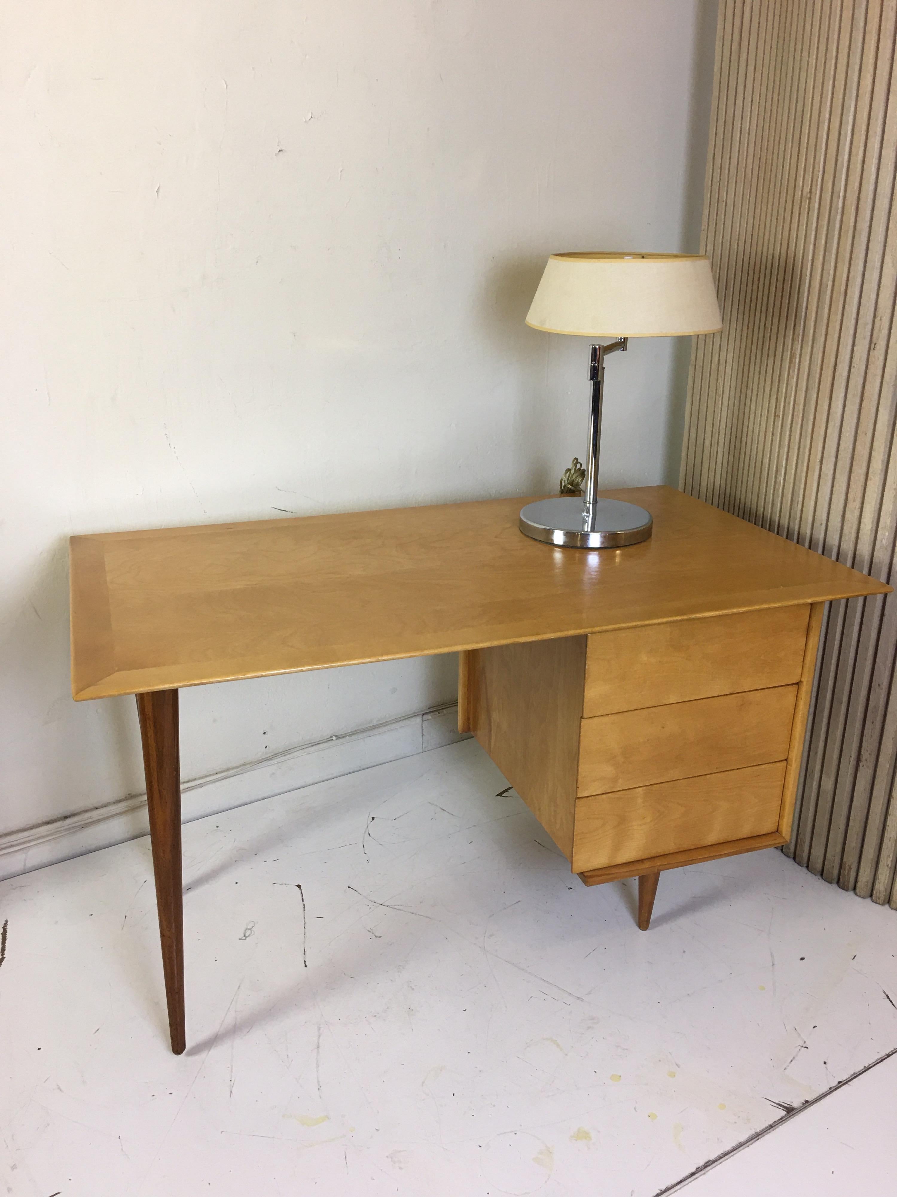 Florence Knoll Style Birch and Walnut Desk 2