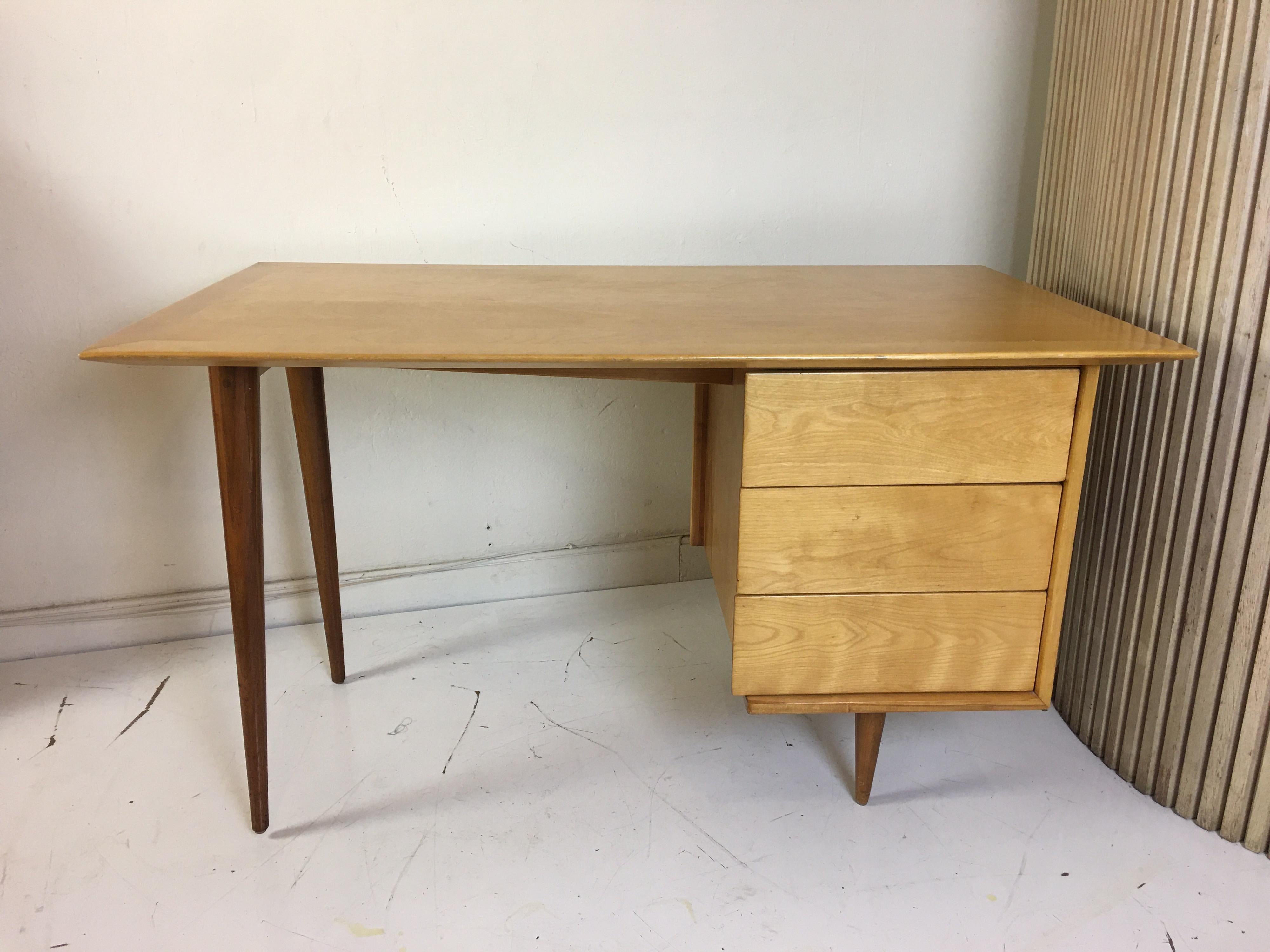 Florence Knoll Style Birch and Walnut Desk 3