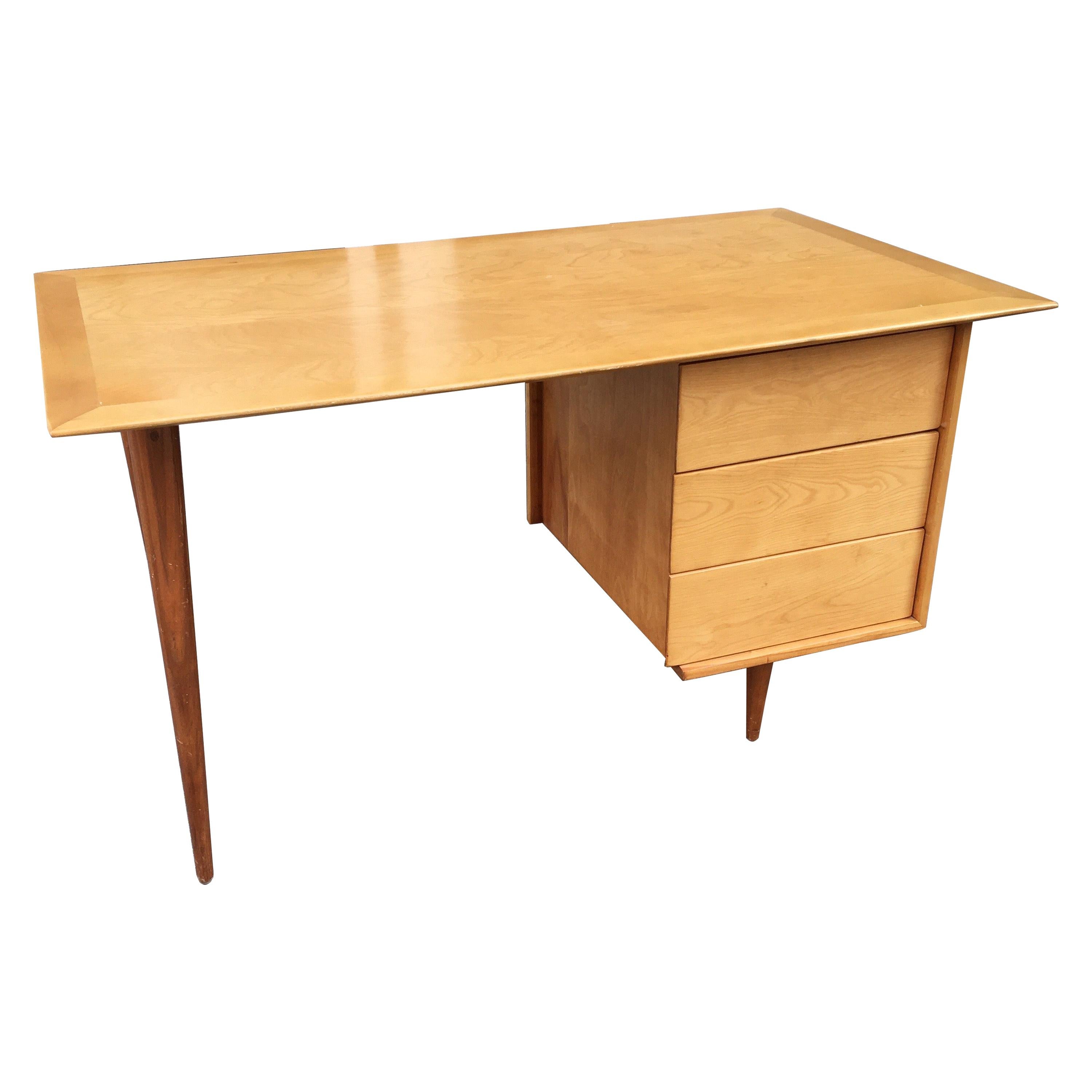 Florence Knoll Style Birch and Walnut Desk