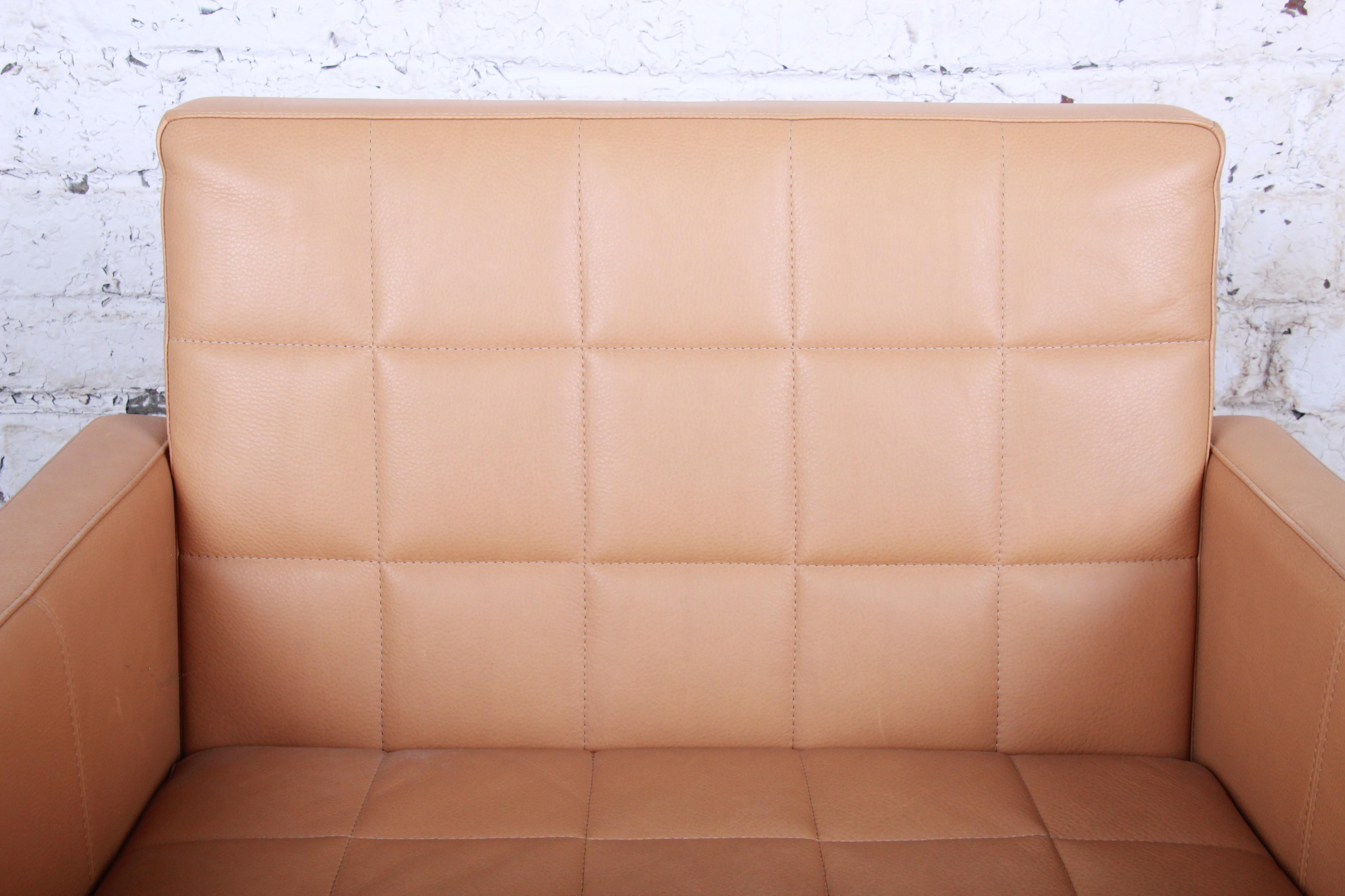 Florence Knoll Style Brown Leather Club Chairs by Coalesse, Pair 1