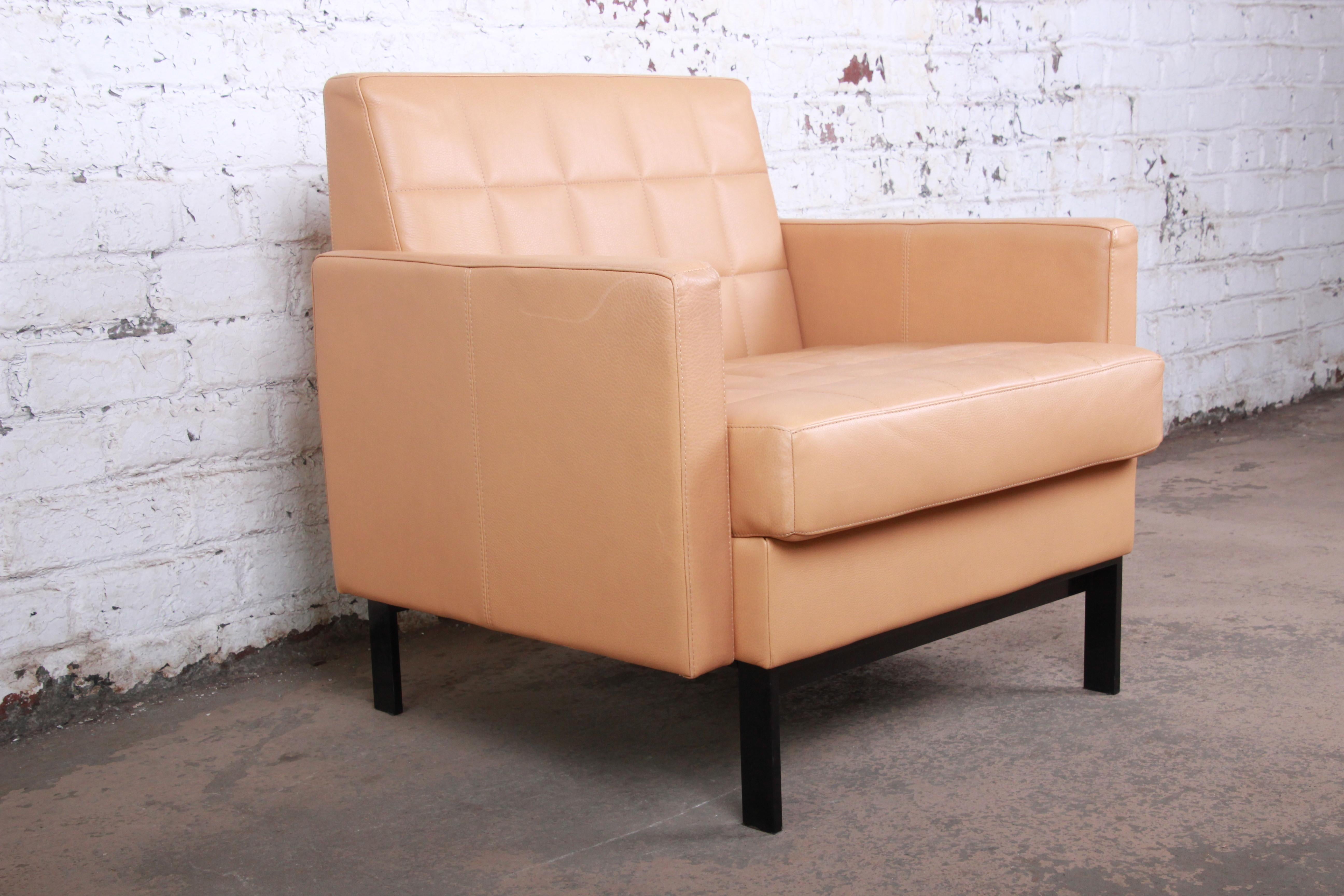 Florence Knoll Style Brown Leather Club Chairs by Coalesse, Pair 2