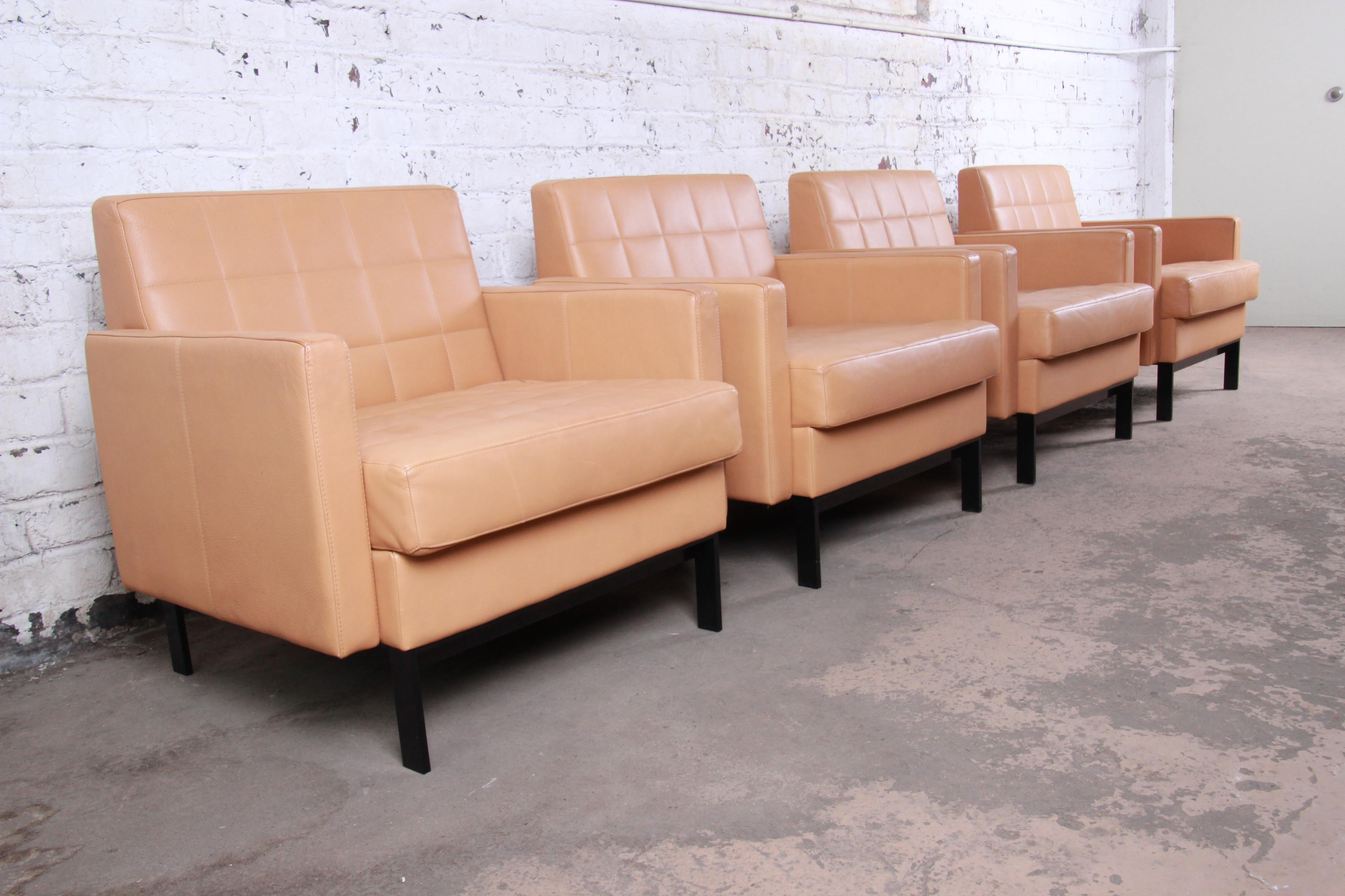 Florence Knoll Style Brown Leather Club Chairs by Coalesse, Pair 7