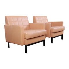 Florence Knoll Style Brown Leather Club Chairs by Coalesse, Pair