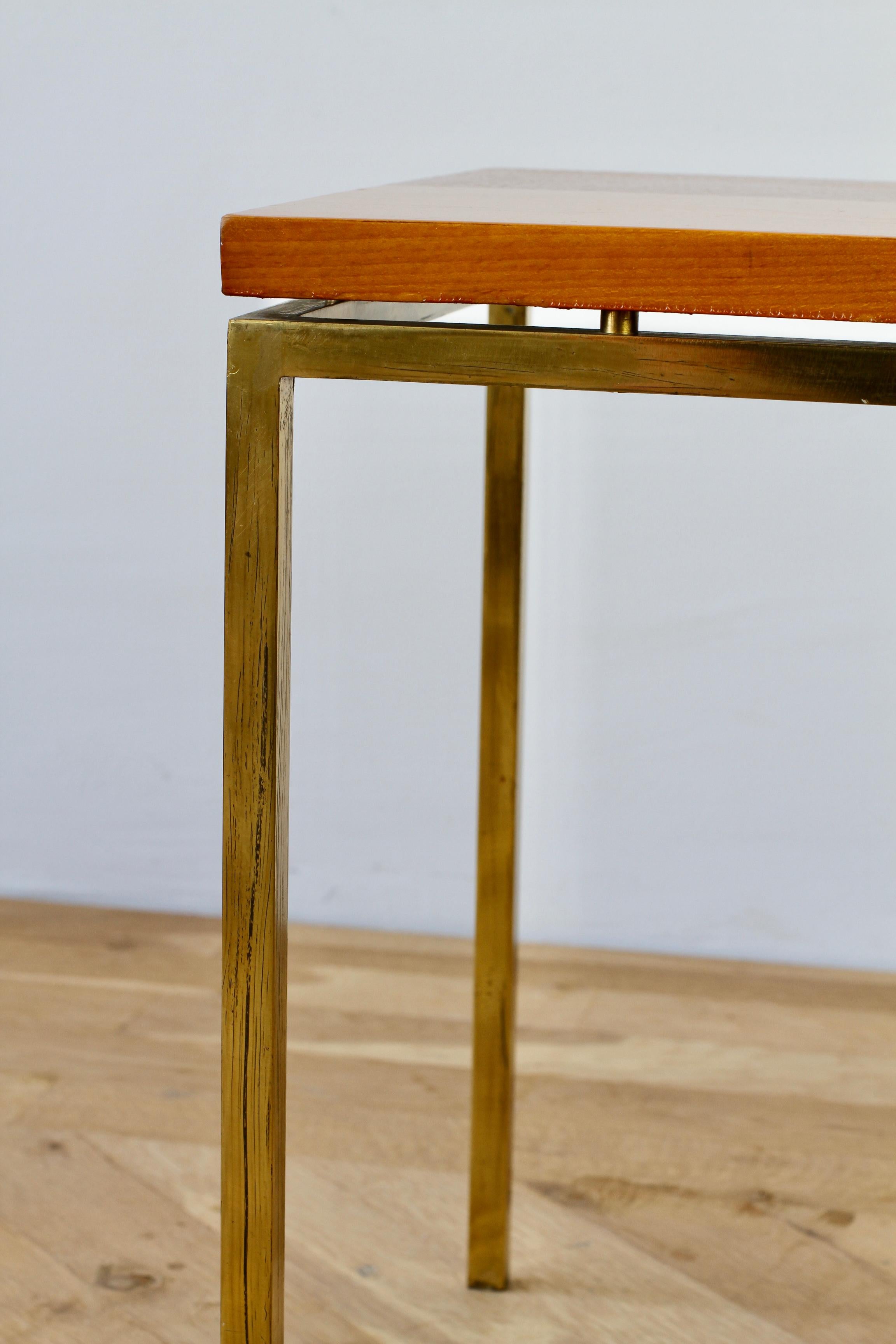 Florence Knoll Style Mid-Century Checked Wood Veneer & Brass Side or End Table For Sale 12