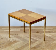 Florence Knoll Style Mid-Century Checked Wood Veneer & Brass Side or End Table