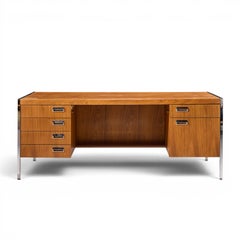 Florence Knoll Style Mid Century Chrome and Walnut Executive Desk