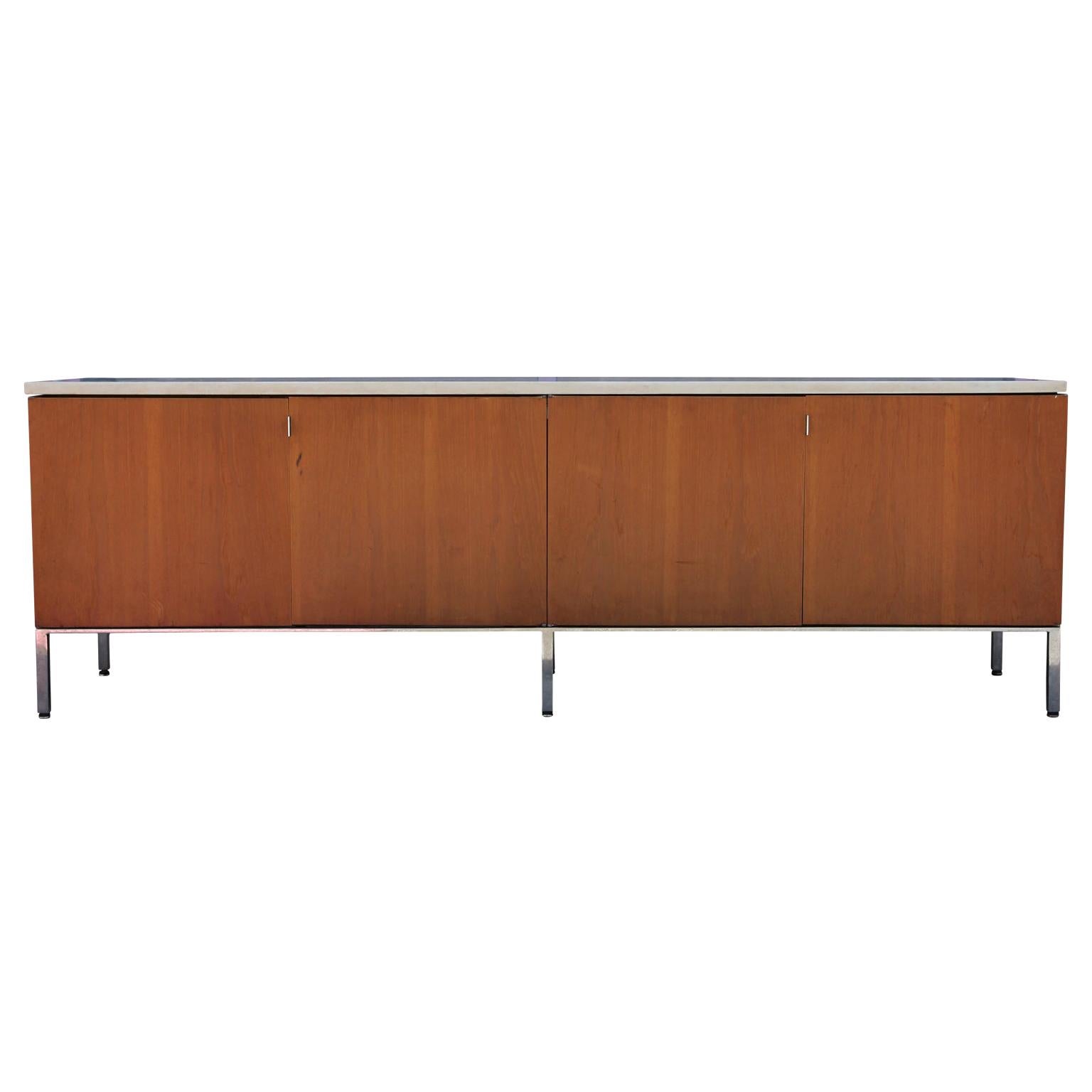 Florence Knoll Style Mid-Century Modern Marble-Top Sideboard or Credenza