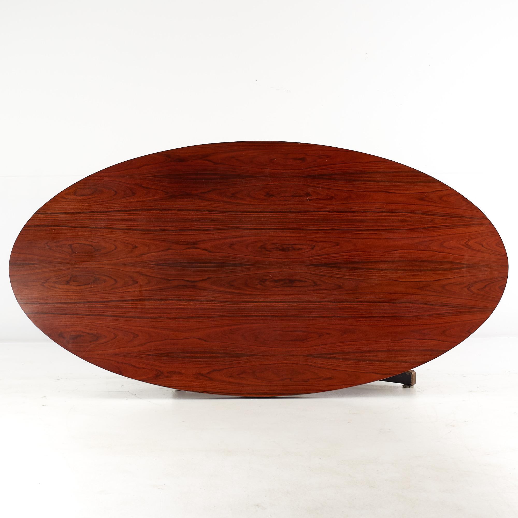 Late 20th Century Florence Knoll Style Mid Century Rosewood and Brass Dining Table For Sale