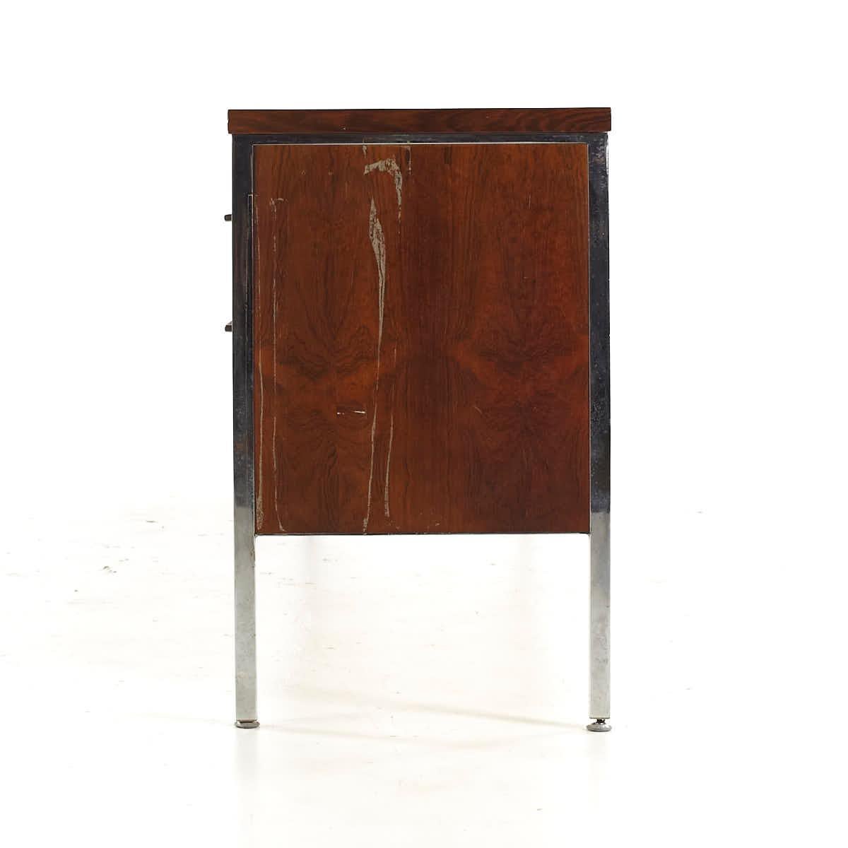 American Florence Knoll Style Mid Century Rosewood and Chrome File Credenza For Sale