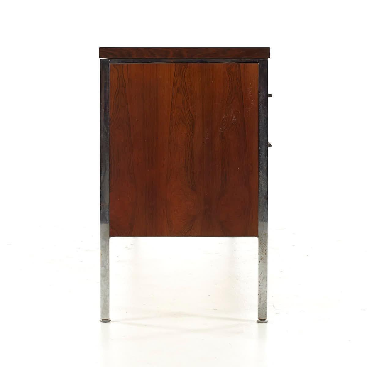 Late 20th Century Florence Knoll Style Mid Century Rosewood and Chrome File Credenza For Sale