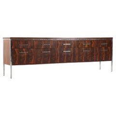 Vintage Florence Knoll Style Mid Century Rosewood and Chrome File Credenza