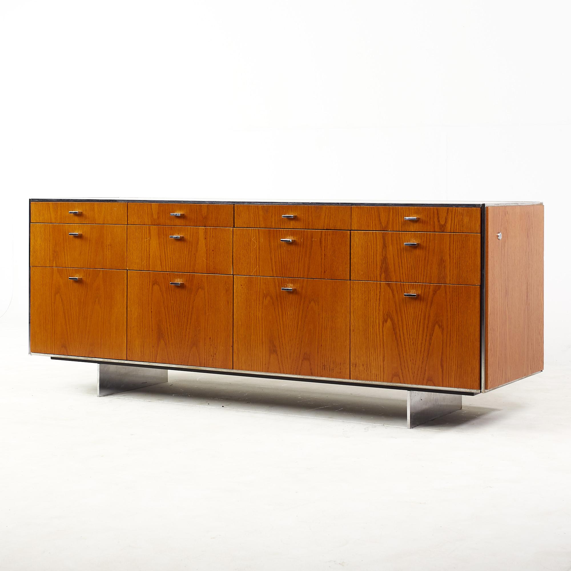 Mid-Century Modern Florence Knoll Style Mid Century Walnut and Chrome Credenza