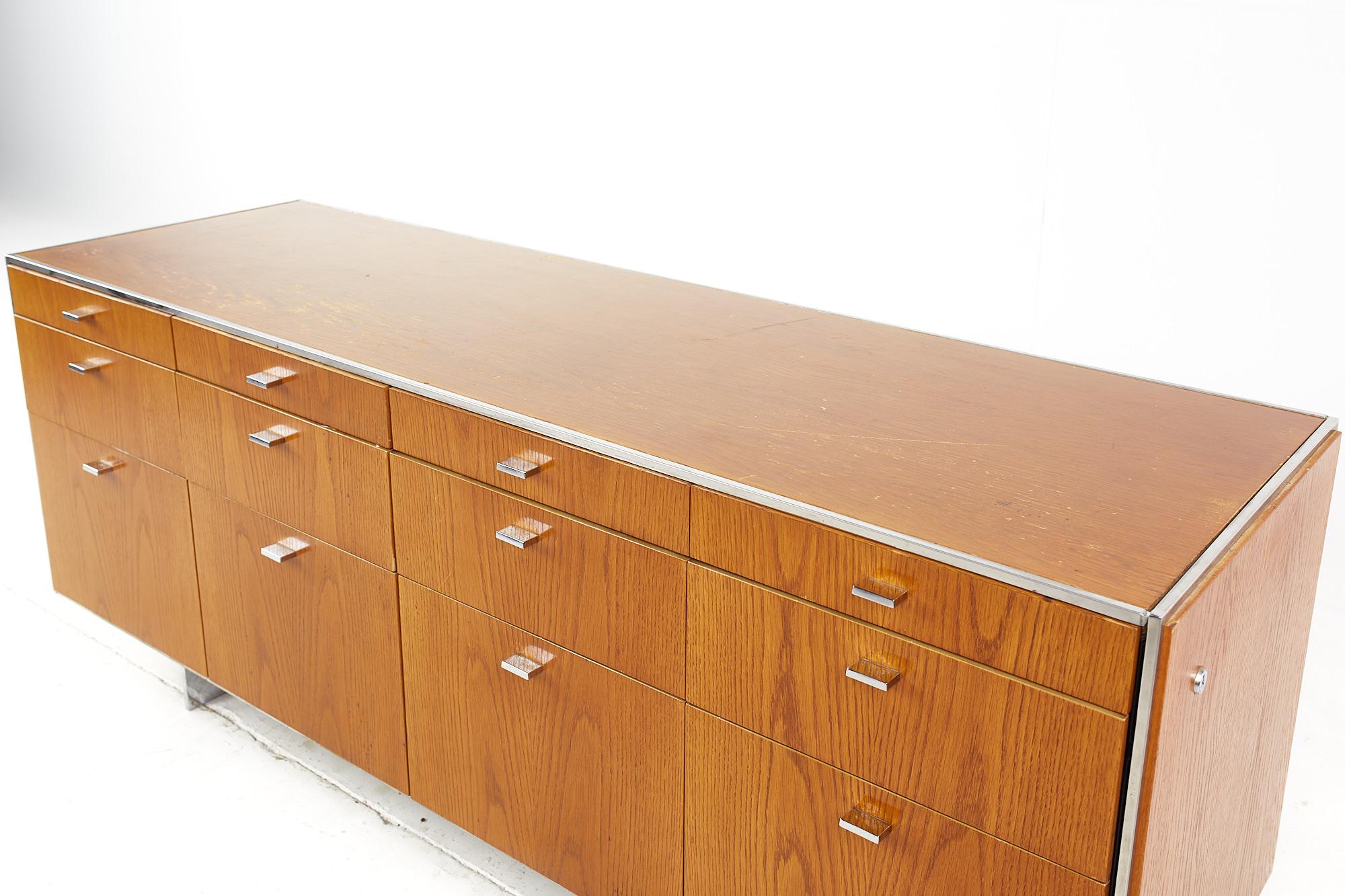 Florence Knoll Style Mid Century Walnut and Chrome Credenza 1