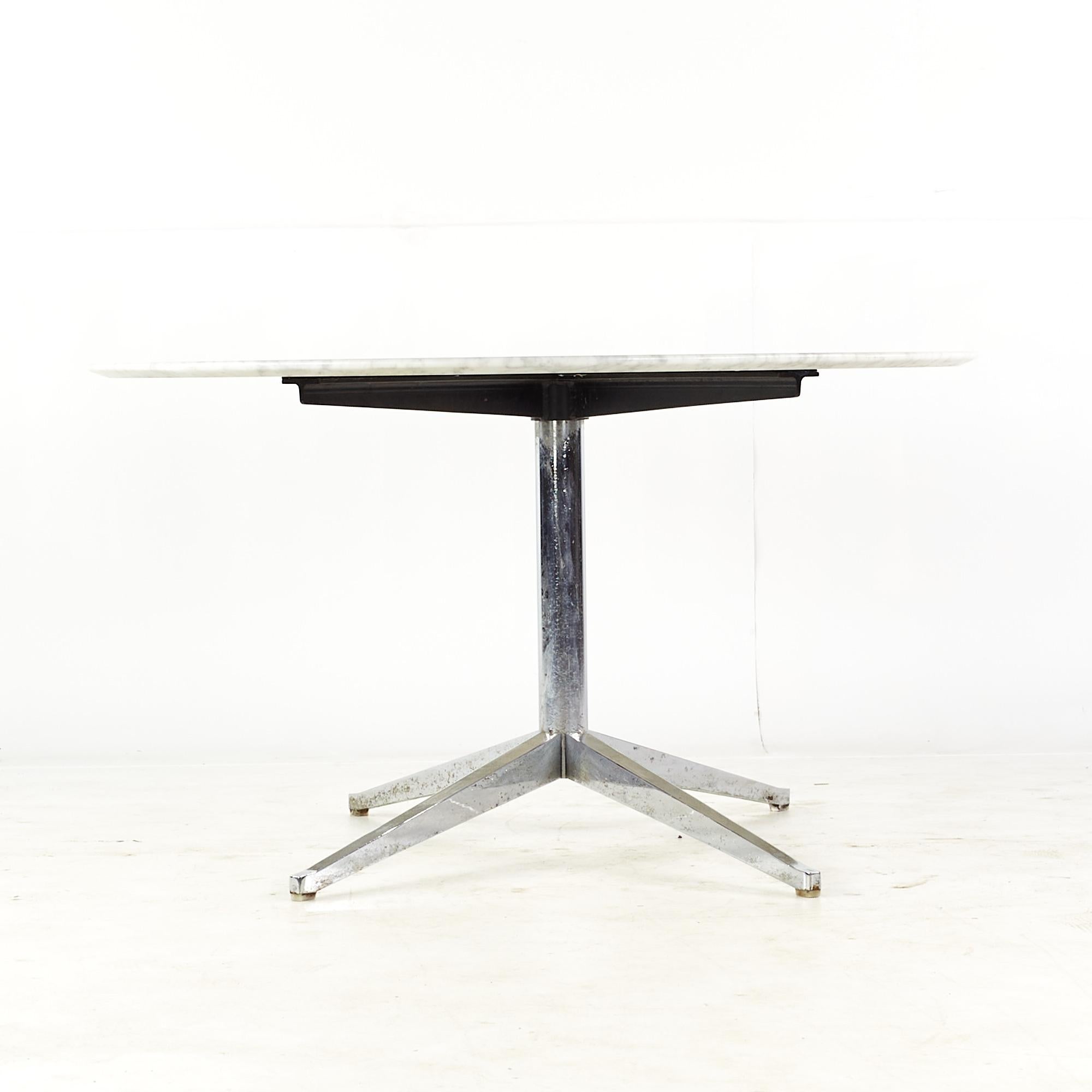 American Florence Knoll Style Mid Century White Marble and Chrome Dining Table For Sale
