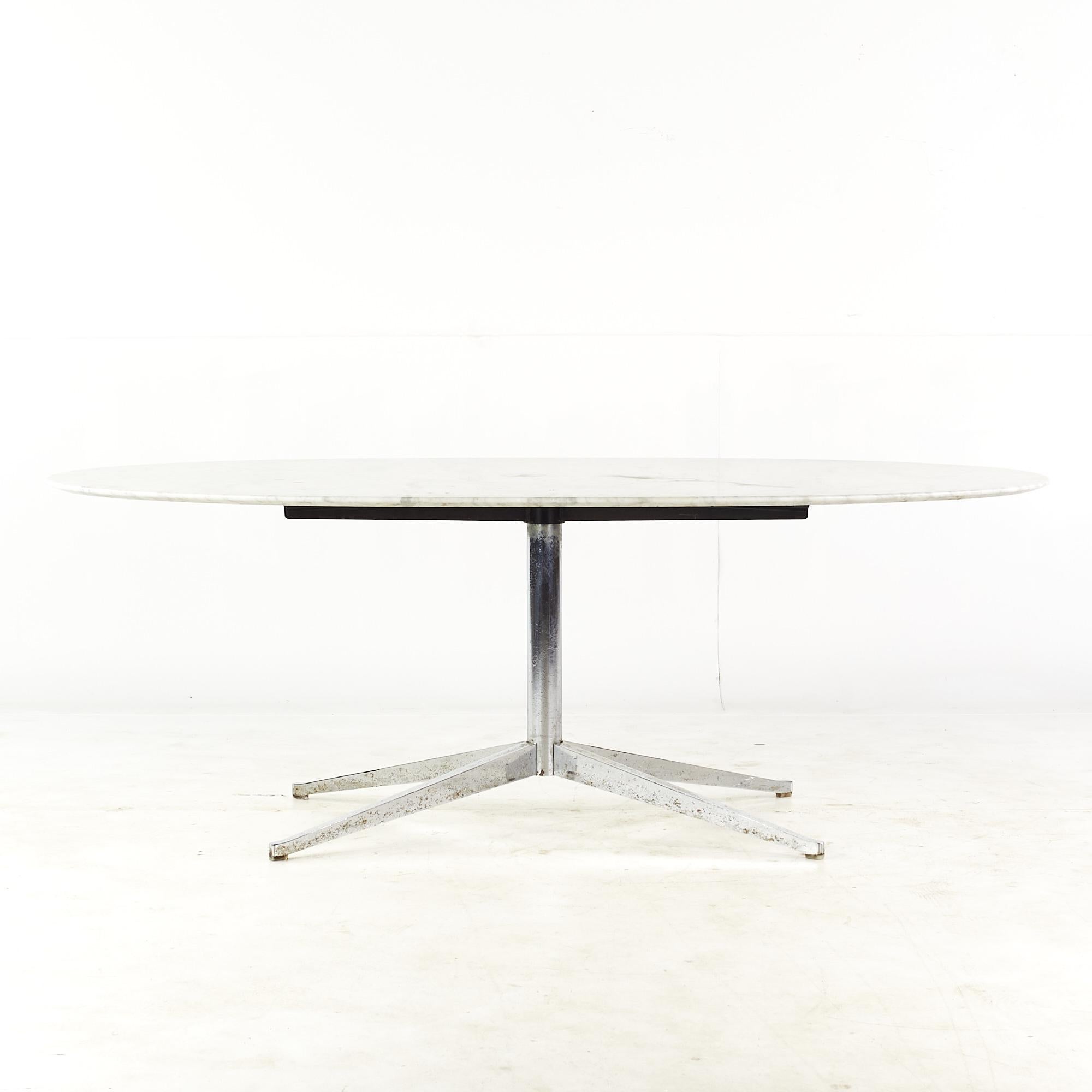 Florence Knoll Style Mid Century White Marble and Chrome Dining Table For Sale 1