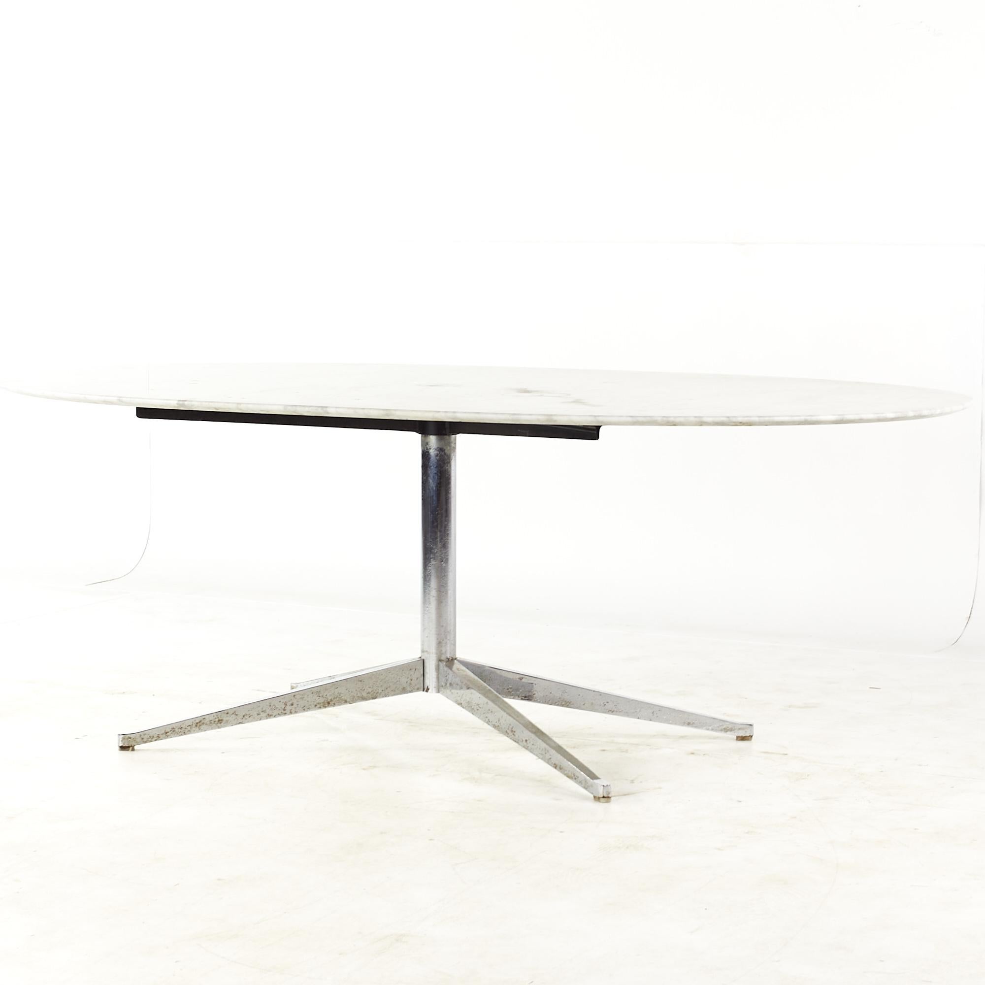 Florence Knoll Style Mid Century White Marble and Chrome Dining Table For Sale 2