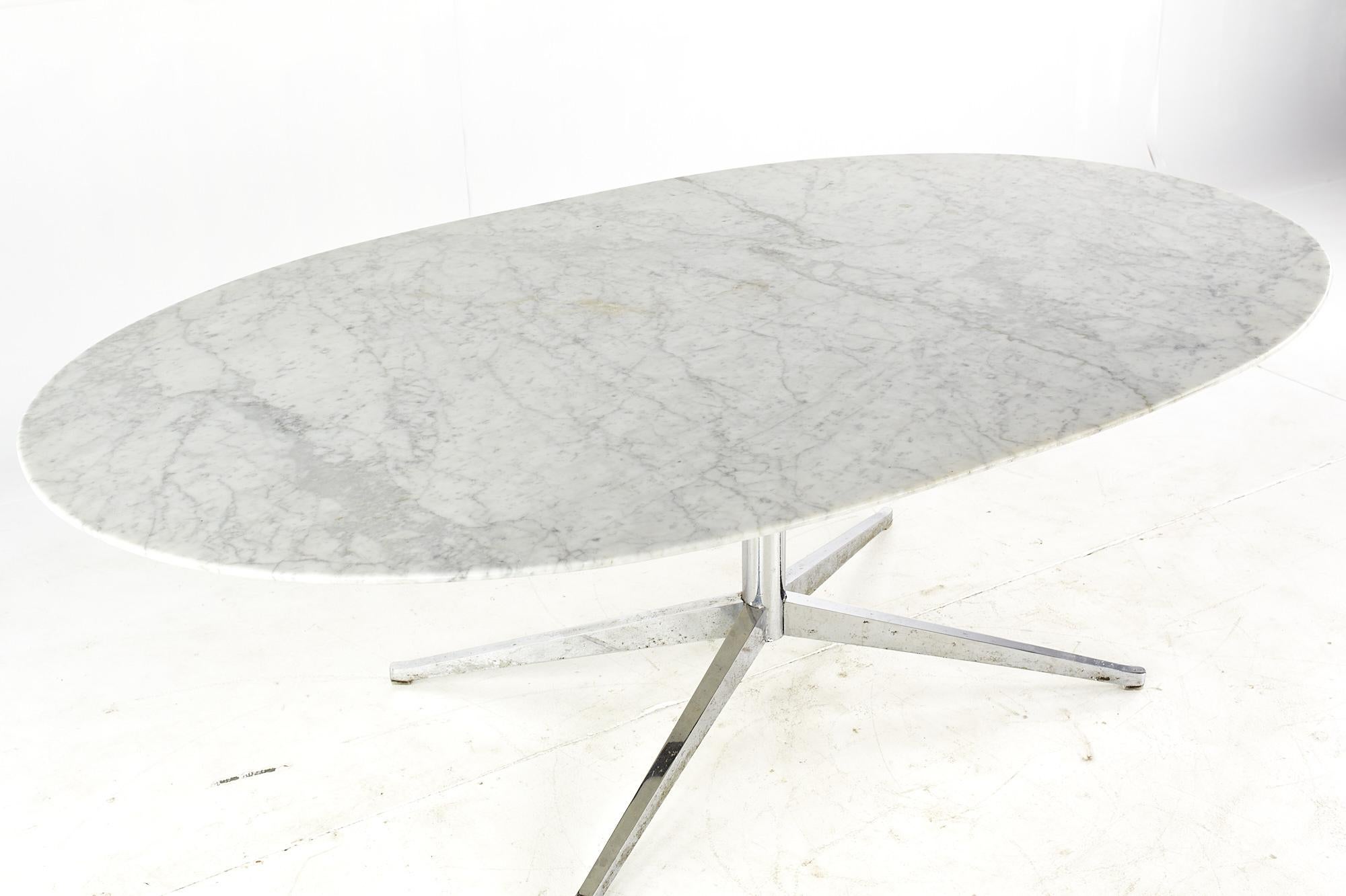 Florence Knoll Style Mid Century White Marble and Chrome Dining Table For Sale 3