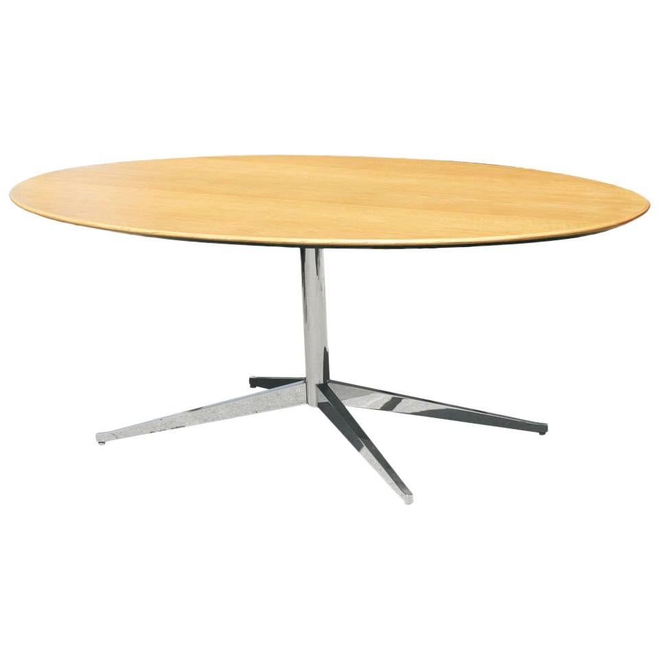 Florence Knoll Style Oak and Re-Chromed Steel Base Dining or Conference Table