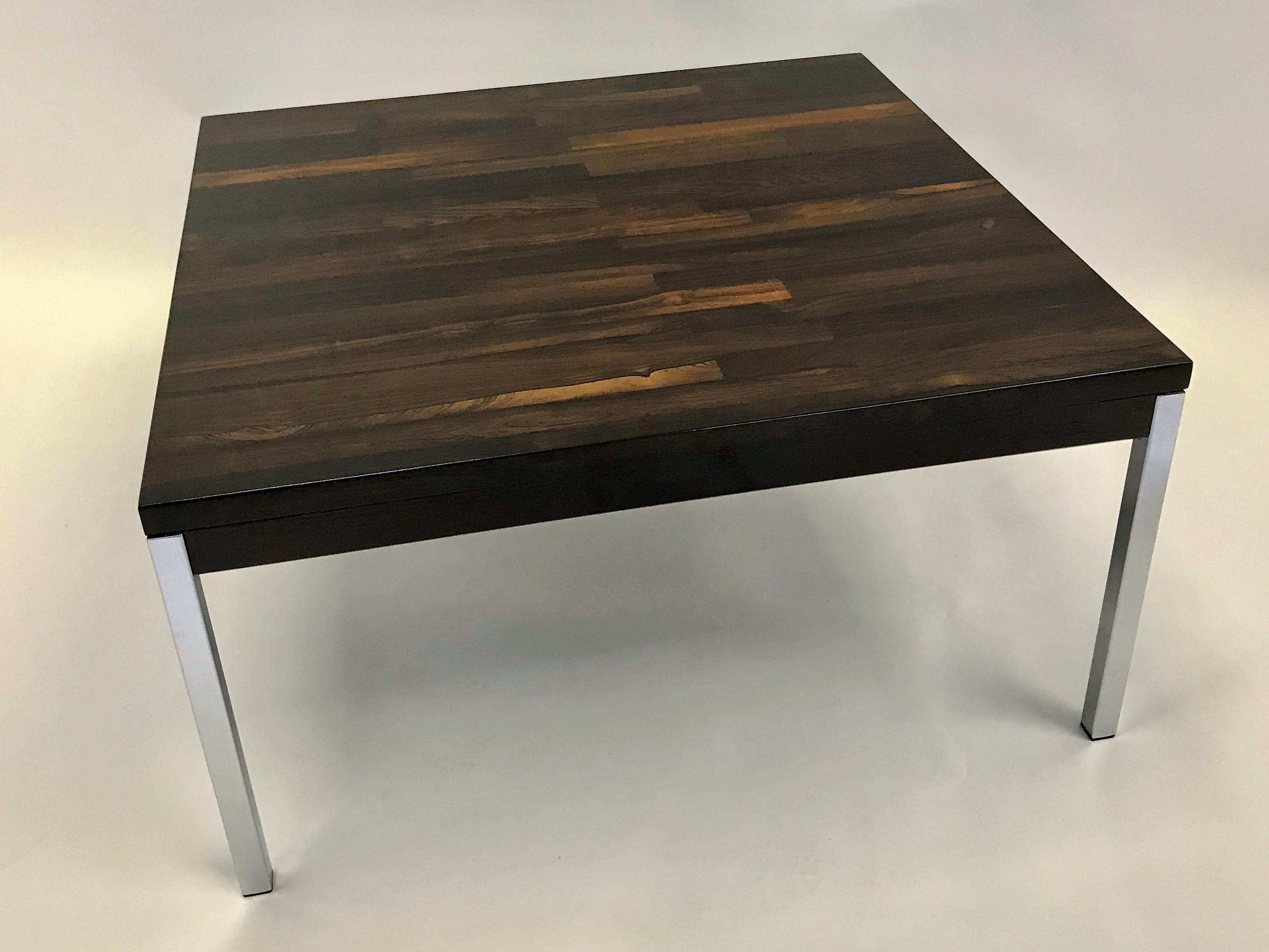 Steel Florence Knoll Style Solid Brazilian Rosewood Staved and Chrome Table