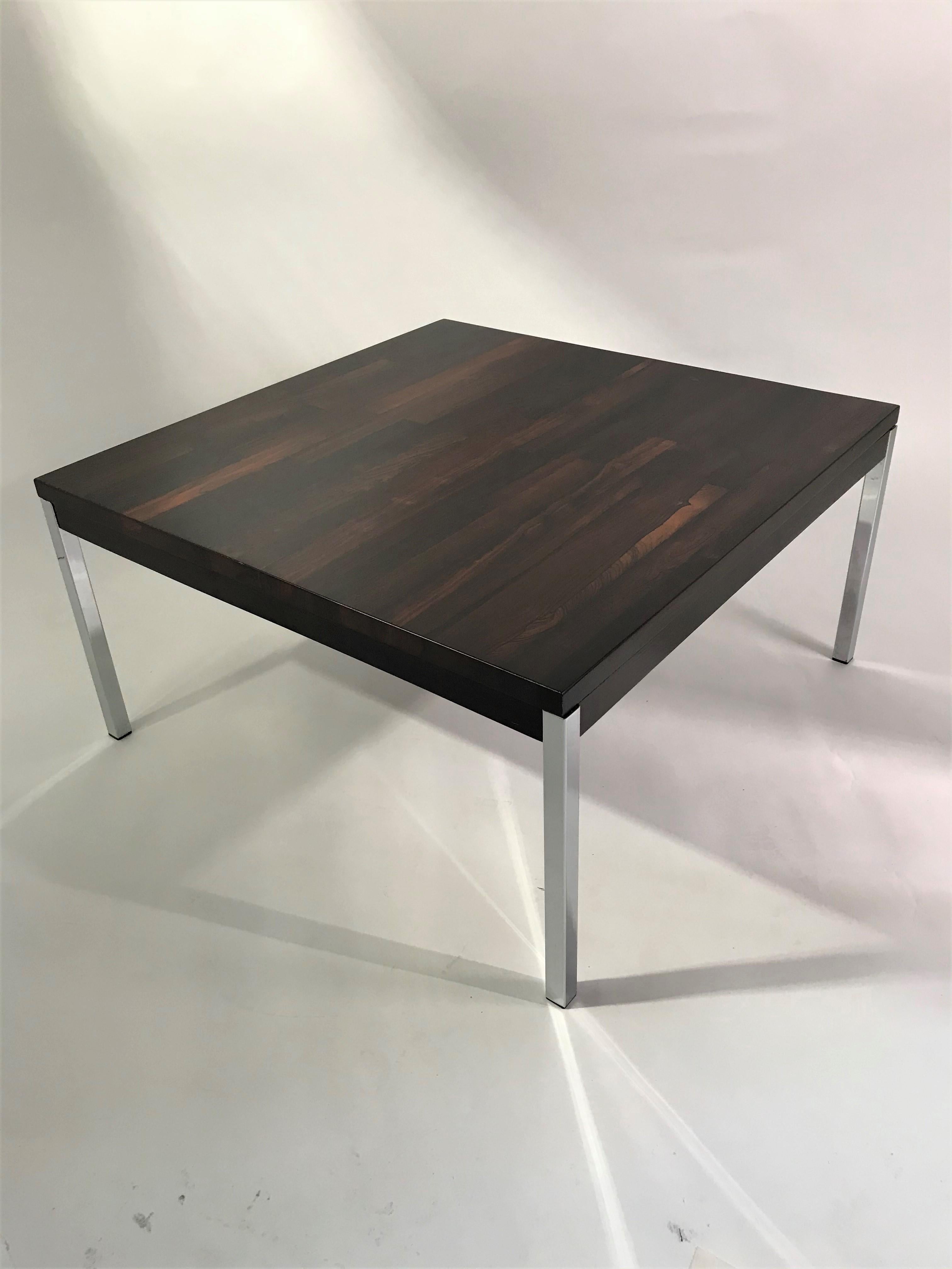 Florence Knoll Style Solid Brazilian Rosewood Staved and Chrome Table 1