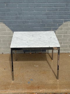 Florence Knoll Style Square Side Table in Carrera Marble and Chrome, Italy