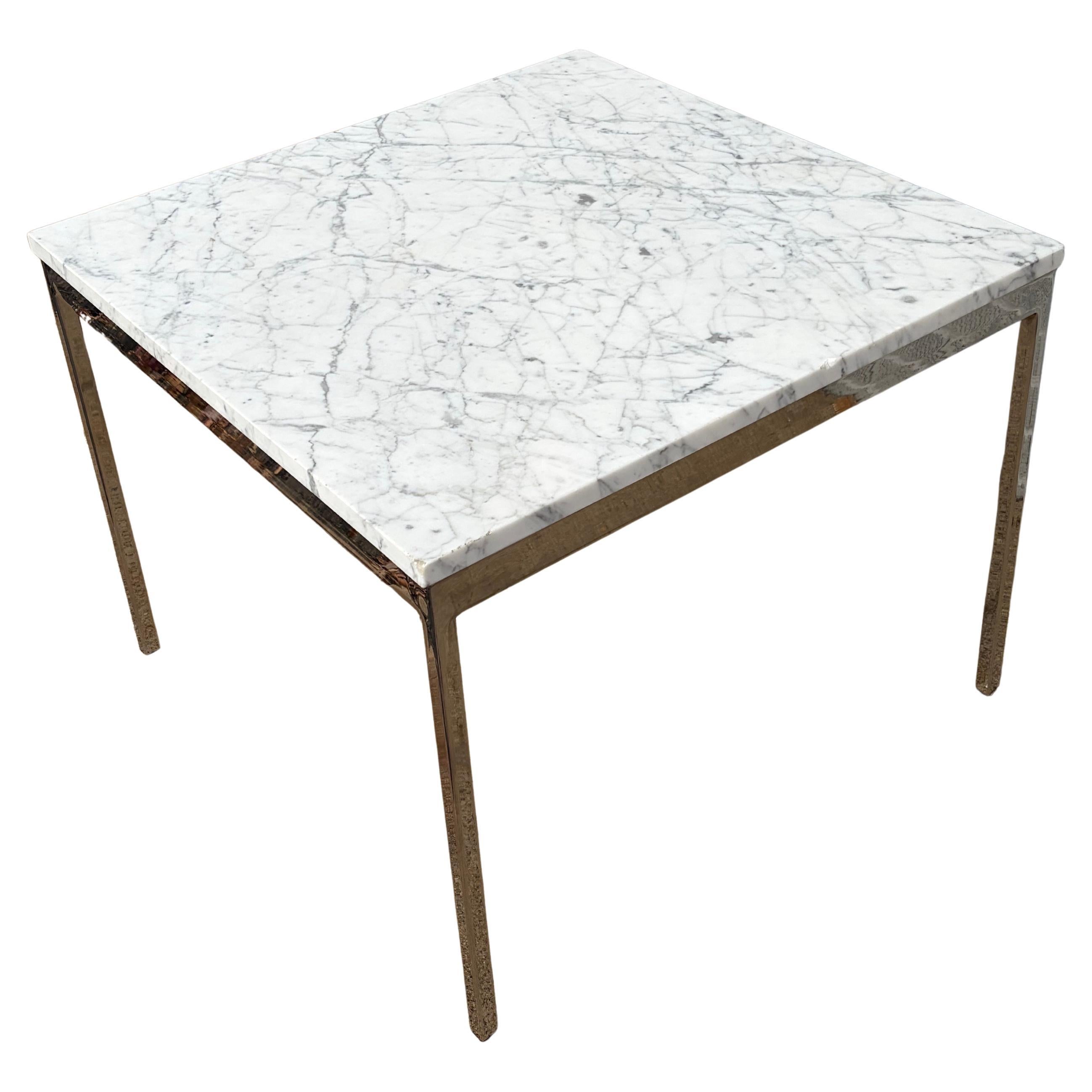 Florence Knoll Style Square Side Table in Carrera Marble and Chrome, Italy