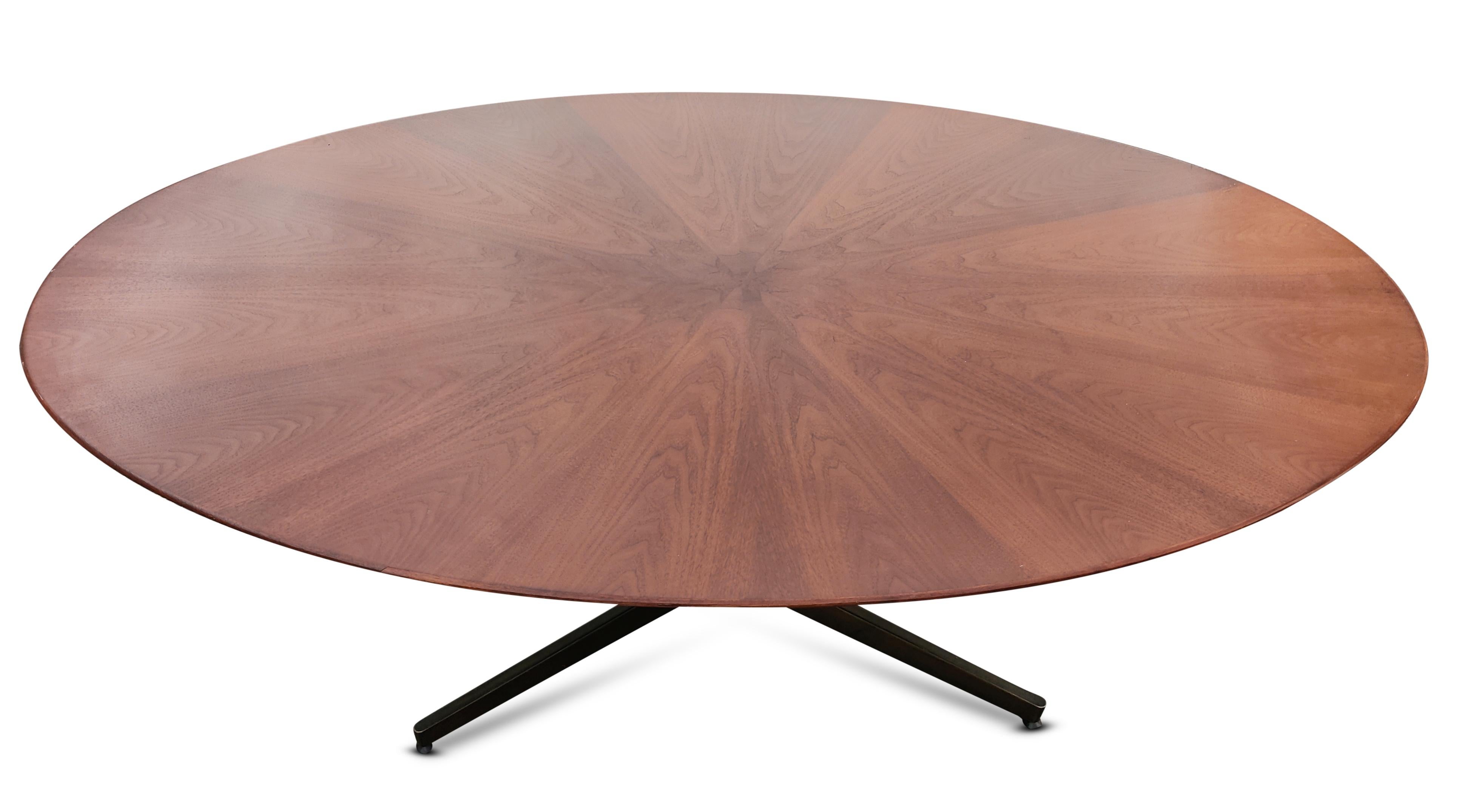 Brushed Florence Knoll Style Stow Davis Oval Dining Conference Table Desk Walnut Bronze For Sale