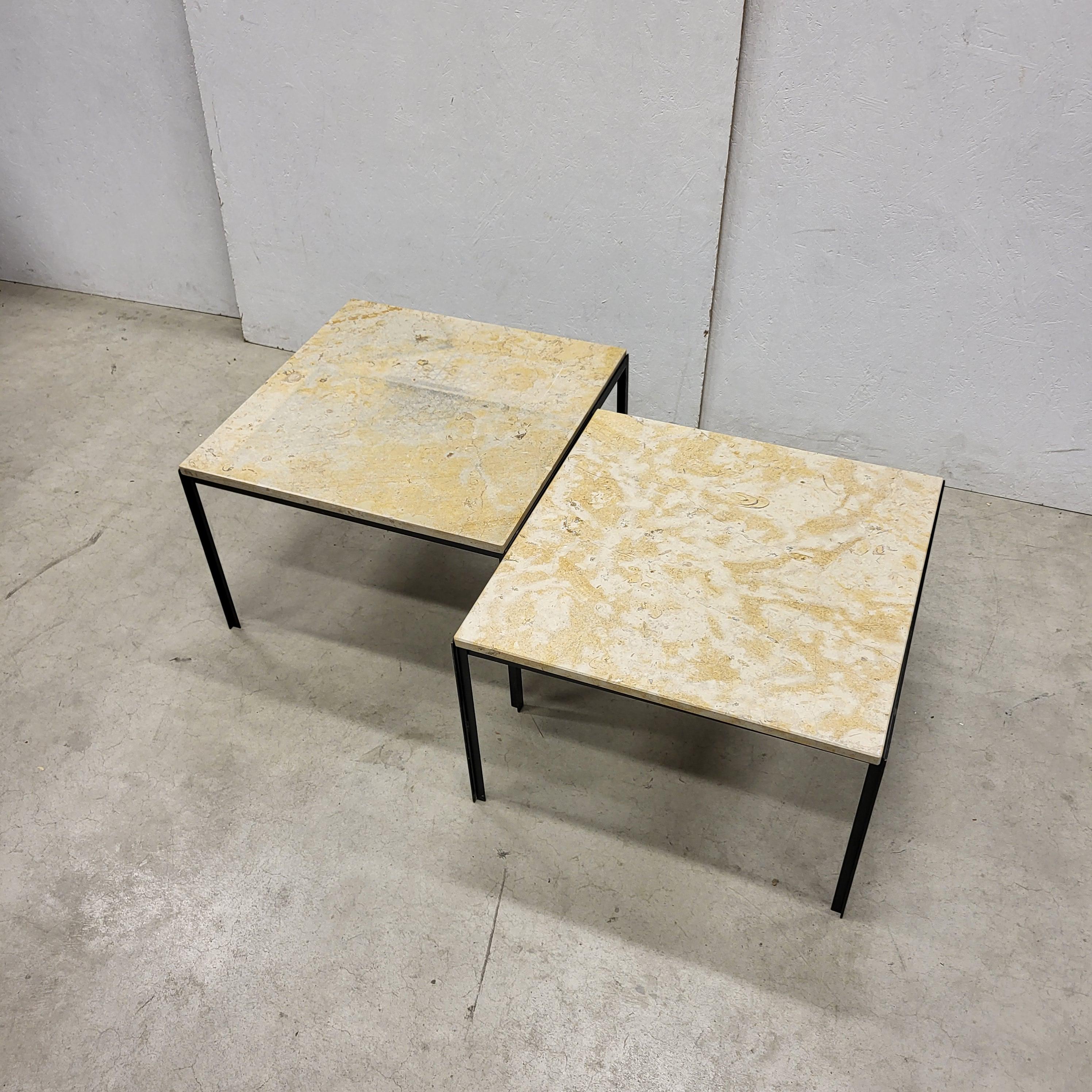 Fine and very nice Travertin coffee tables by Florence Knoll for Knoll Inc.
The tables were made in the mid 60s.

The travertin has an amazing structure and these examples comes in a very good condition.
The travertin hasn´t any chips or