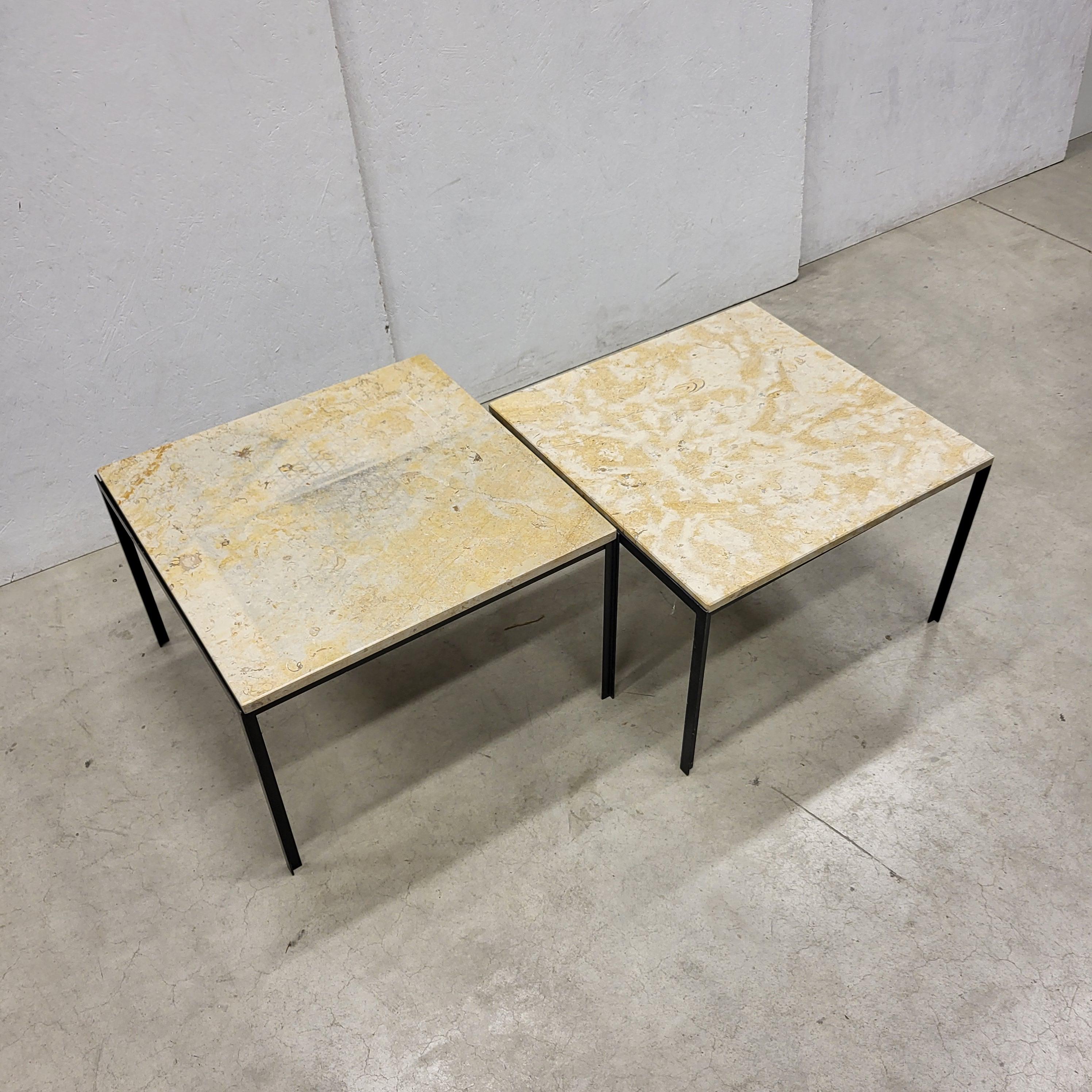 American Florence Knoll T Angle Travertin Table by Knoll 1960s Set of 2