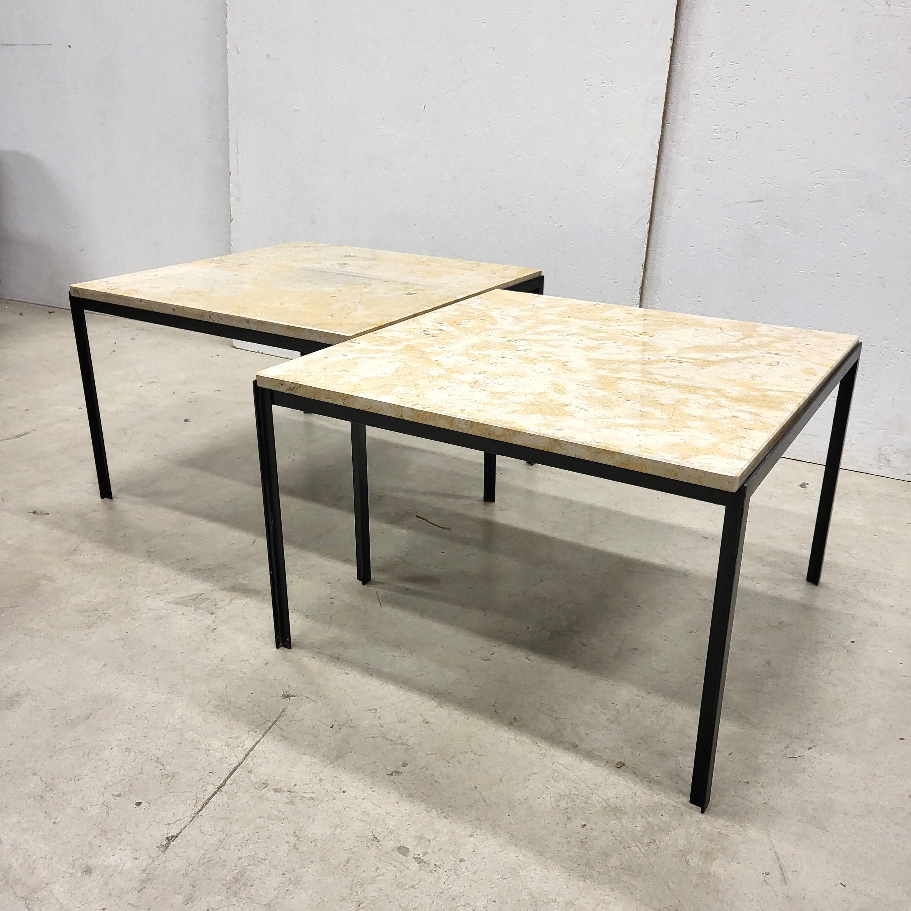 Hand-Crafted Florence Knoll T Angle Travertin Table by Knoll 1960s Set of 2