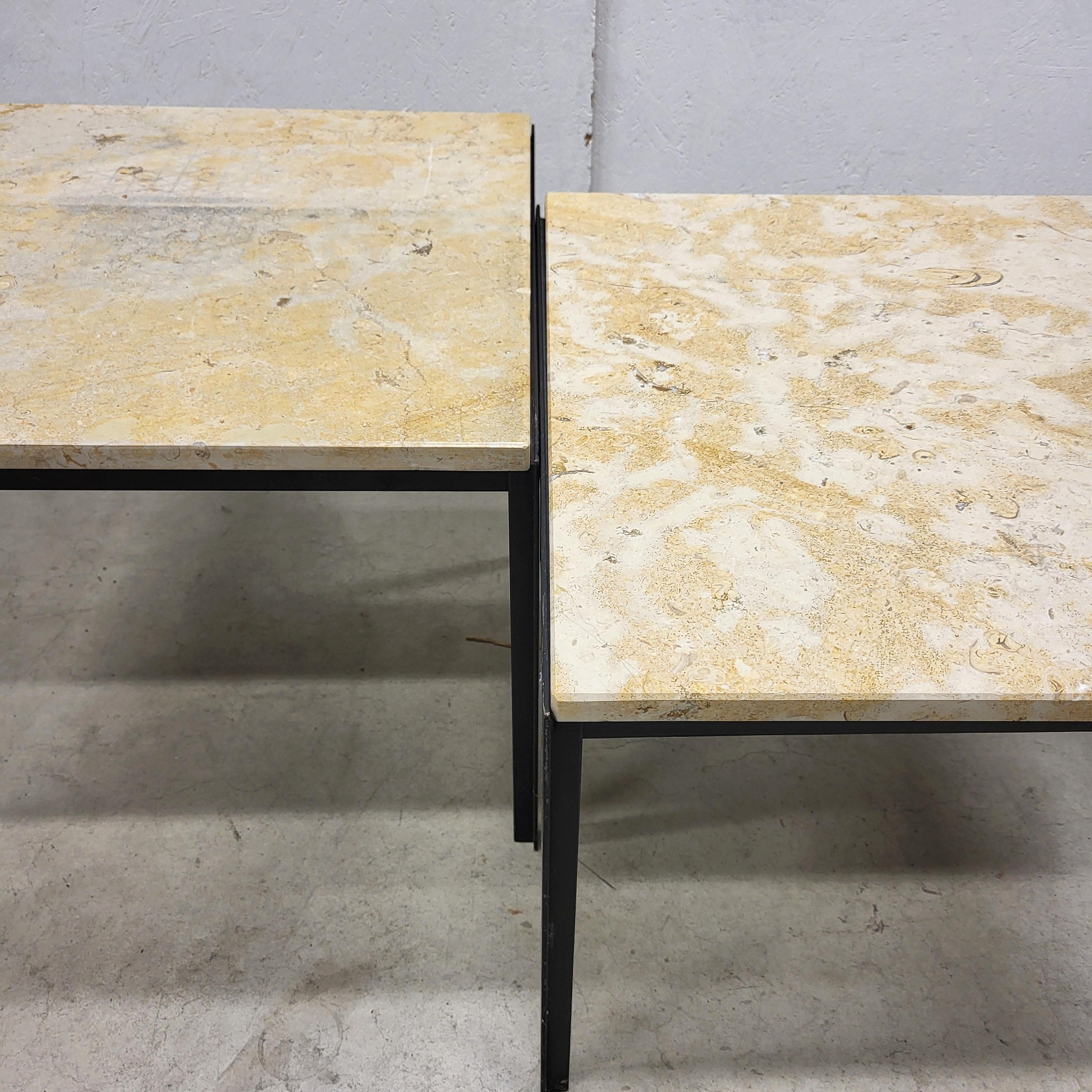 Mid-20th Century Florence Knoll T Angle Travertin Table by Knoll 1960s Set of 2