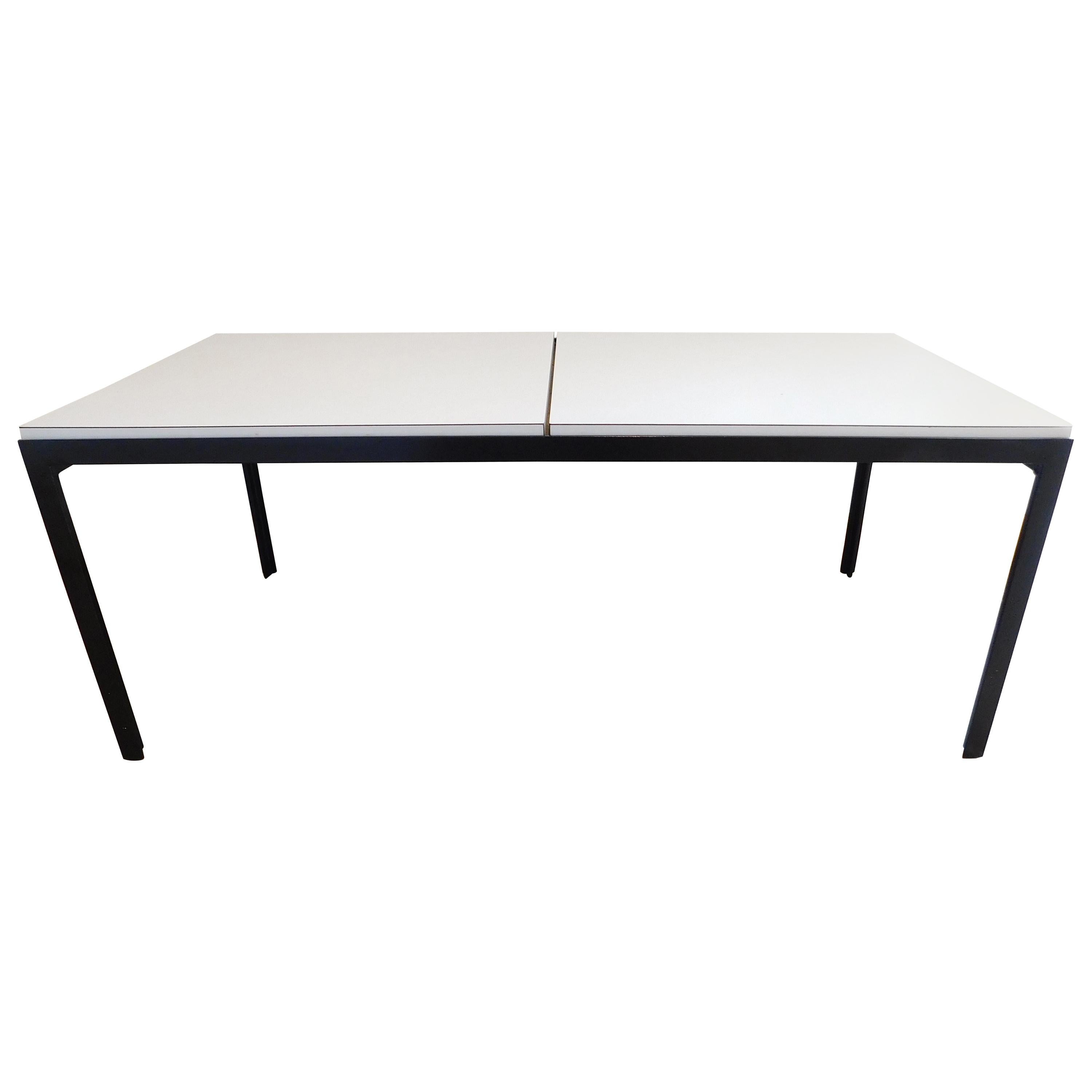 Florence Knoll T-Angle White Laminate and Black Steel Coffee Table, 1960s For Sale