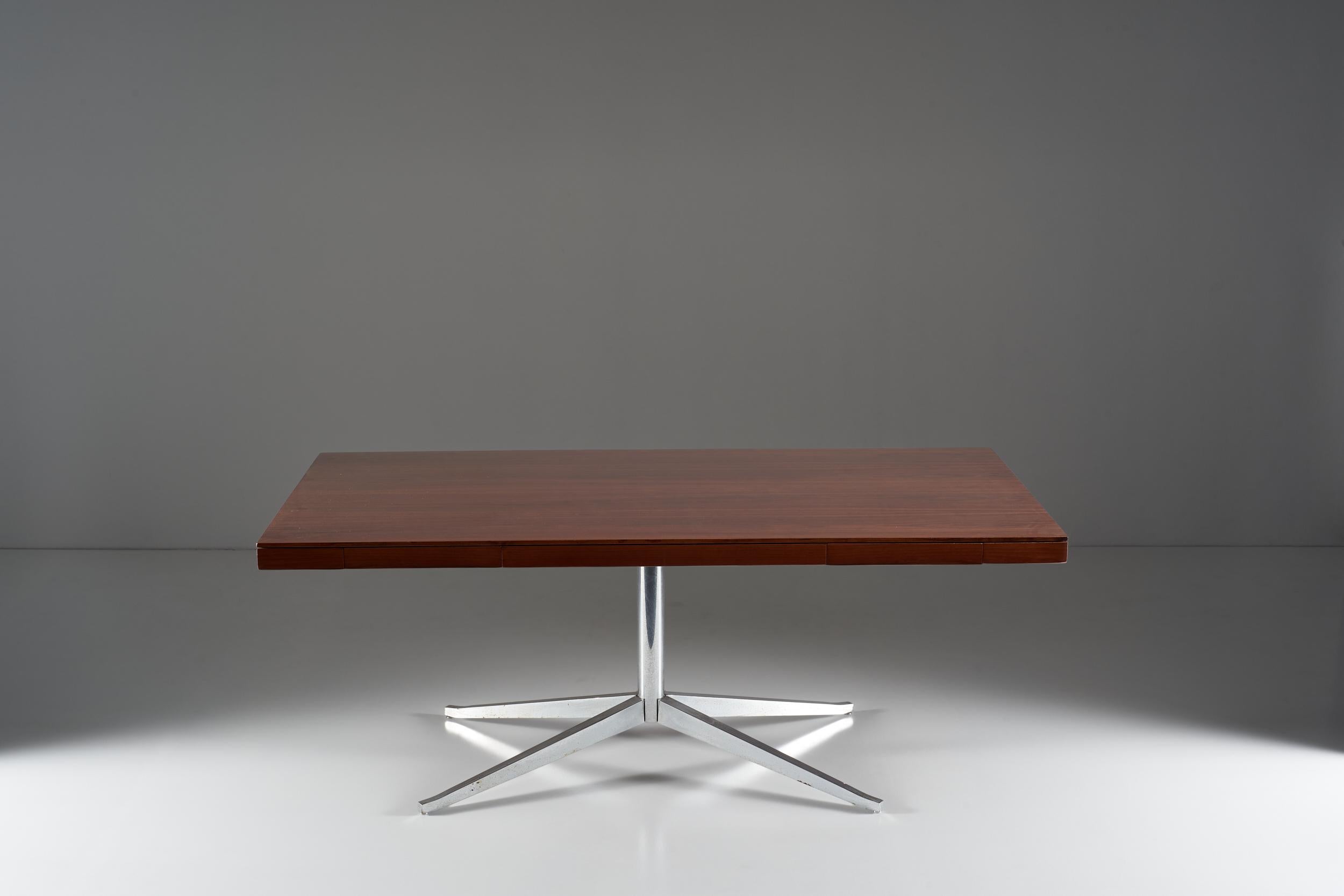 Italian Florence Knoll Table with Chromed Iron Frame and Wooden Top, circa 1951