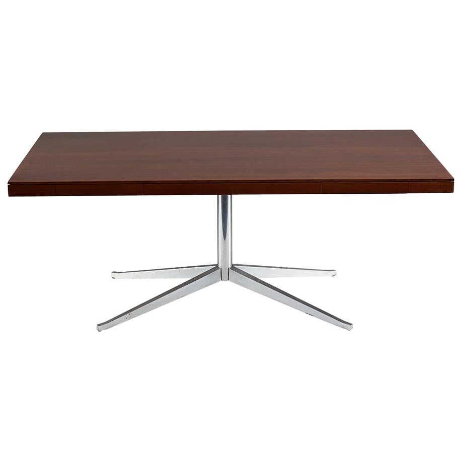 Florence Knoll Table with Chromed Iron Frame and Wooden Top, circa 1951