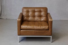 Florence Knoll Tan Leather Button Tufted Lounge Chair, 1970s