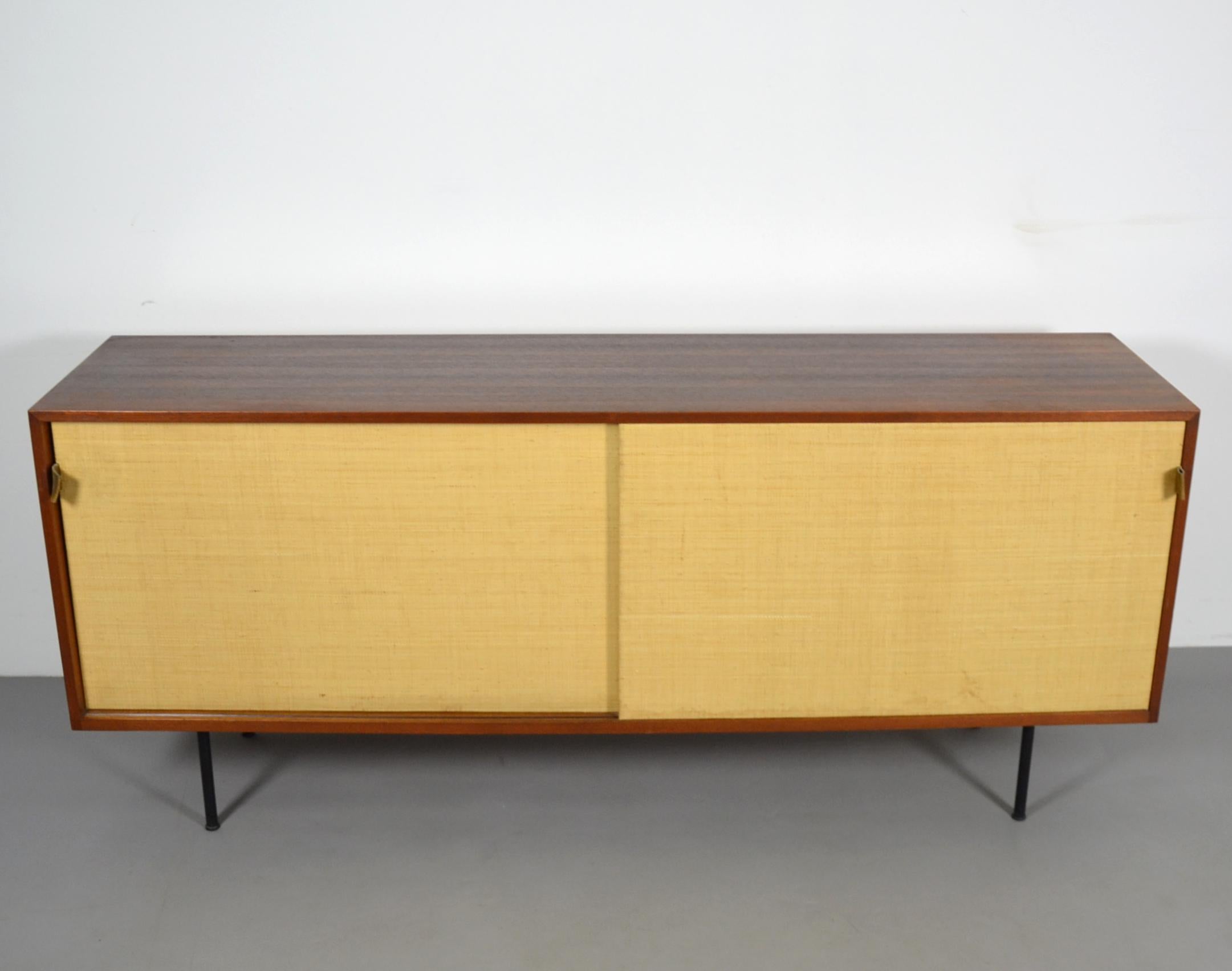 Mid-Century Modern Florence Knoll Teak Sideboard Bast Sliding Doors Knoll International
