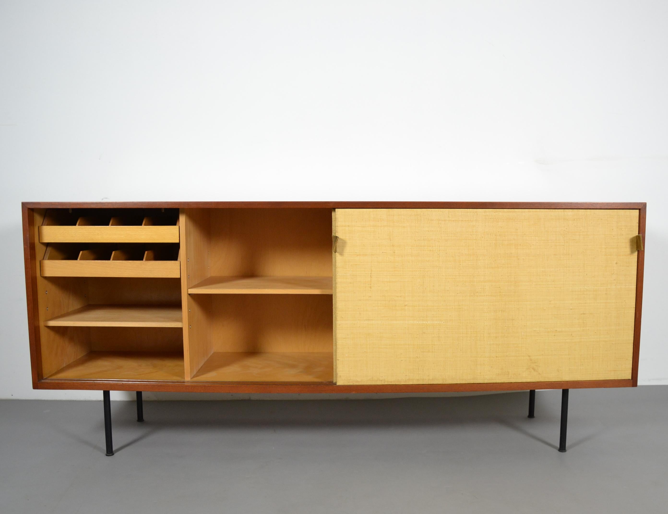 German Florence Knoll Teak Sideboard Bast Sliding Doors Knoll International