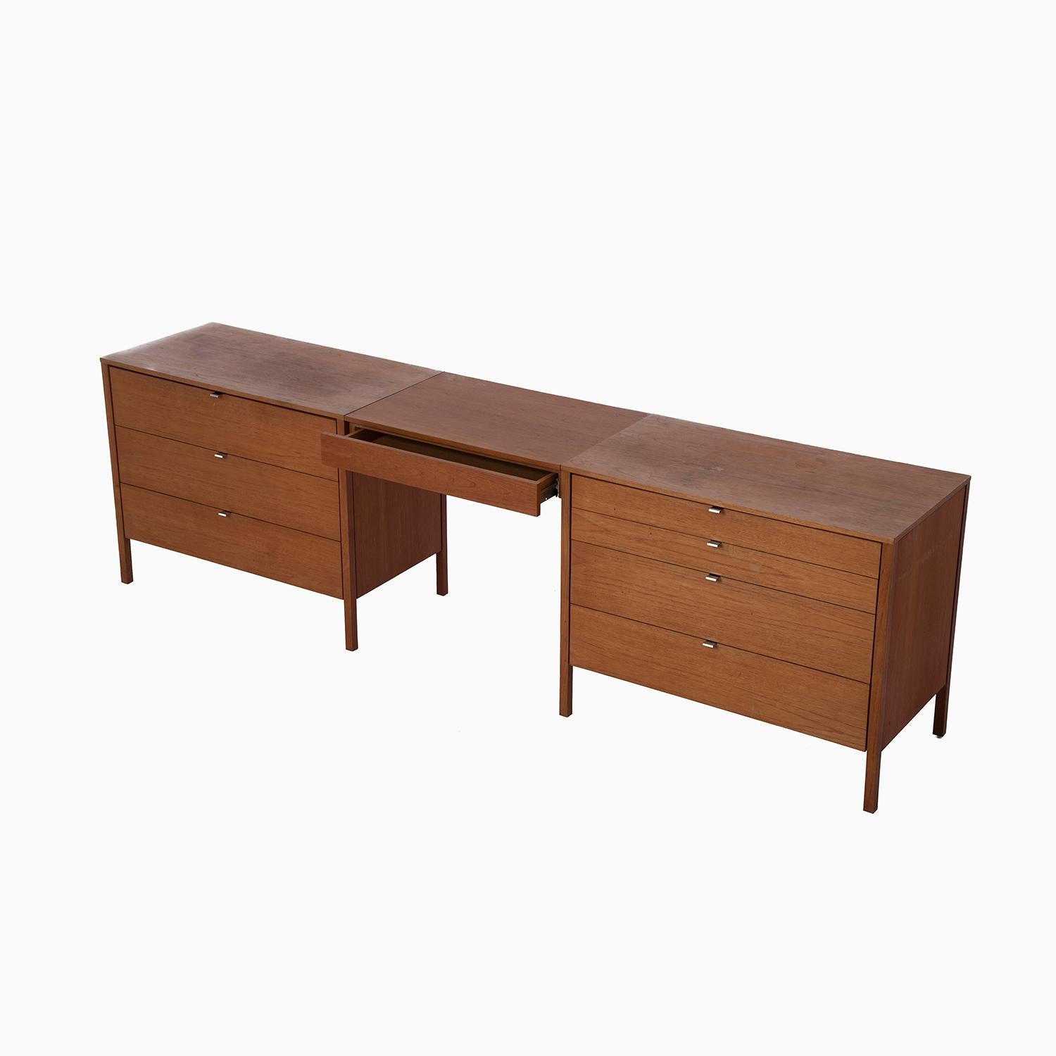 American Florence Knoll Teak Vanity Drawer Chest Set