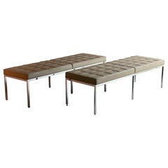 Florence Knoll Three-Seat Leather Benche by Knoll Studio, Stamped and Signed