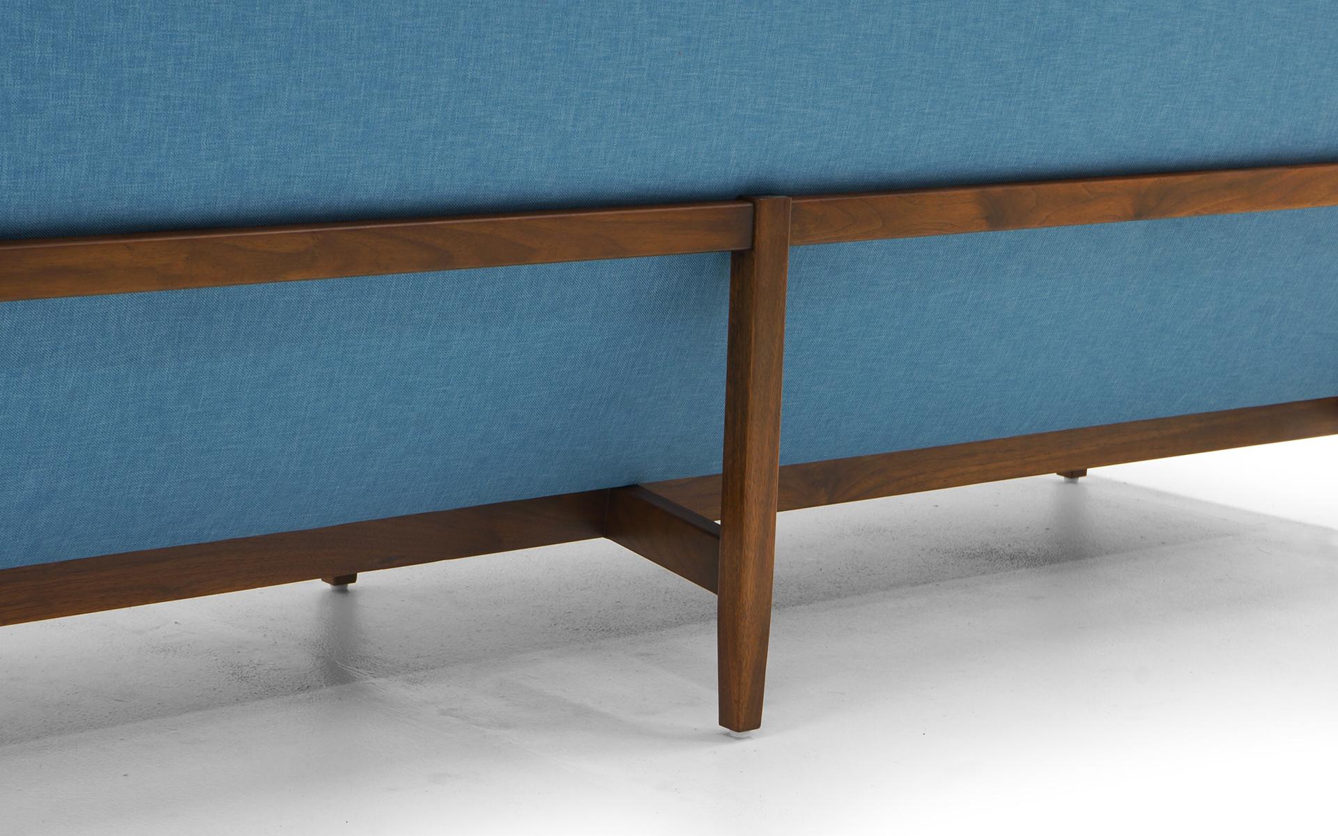 Florence Knoll Three-Seat Sofa Walnut Frame Restored, New Blue Upholstery 1