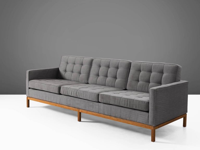 Florence Knoll ThreeSeat Sofa with Wooden Base and Fabric Upholstery