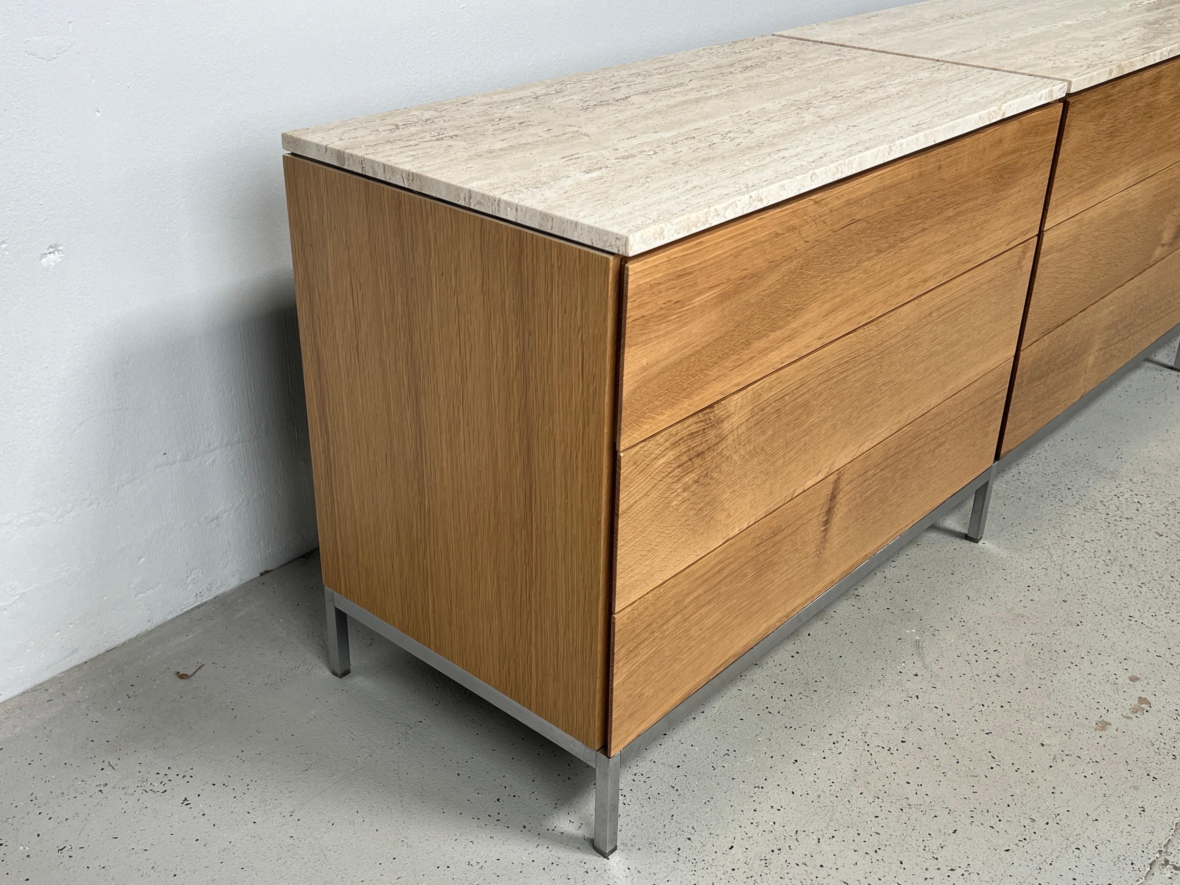 Florence Knoll Triple Dresser in Oak and Travertine  For Sale 13