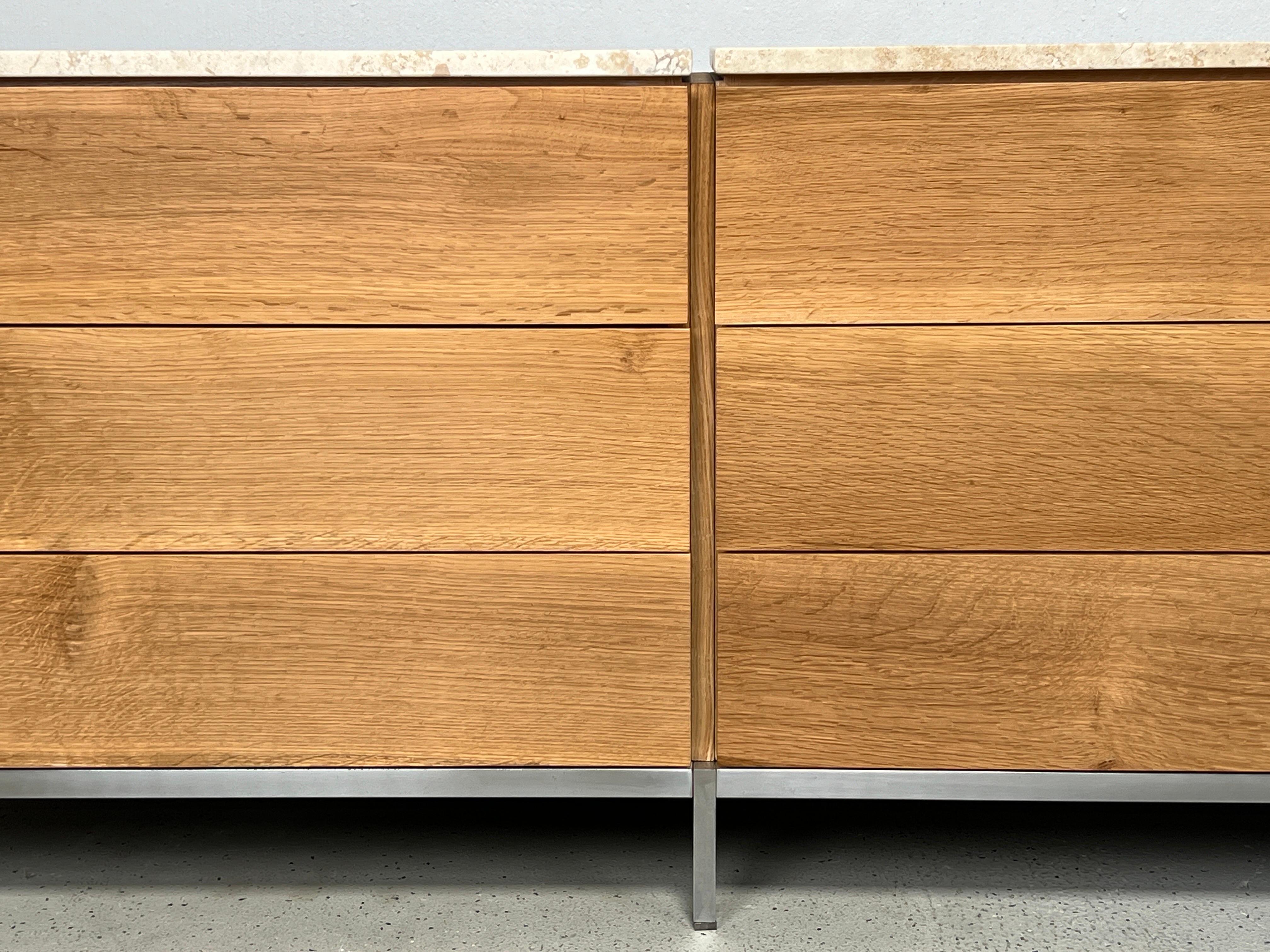 Florence Knoll Triple Dresser in Oak and Travertine  For Sale 4