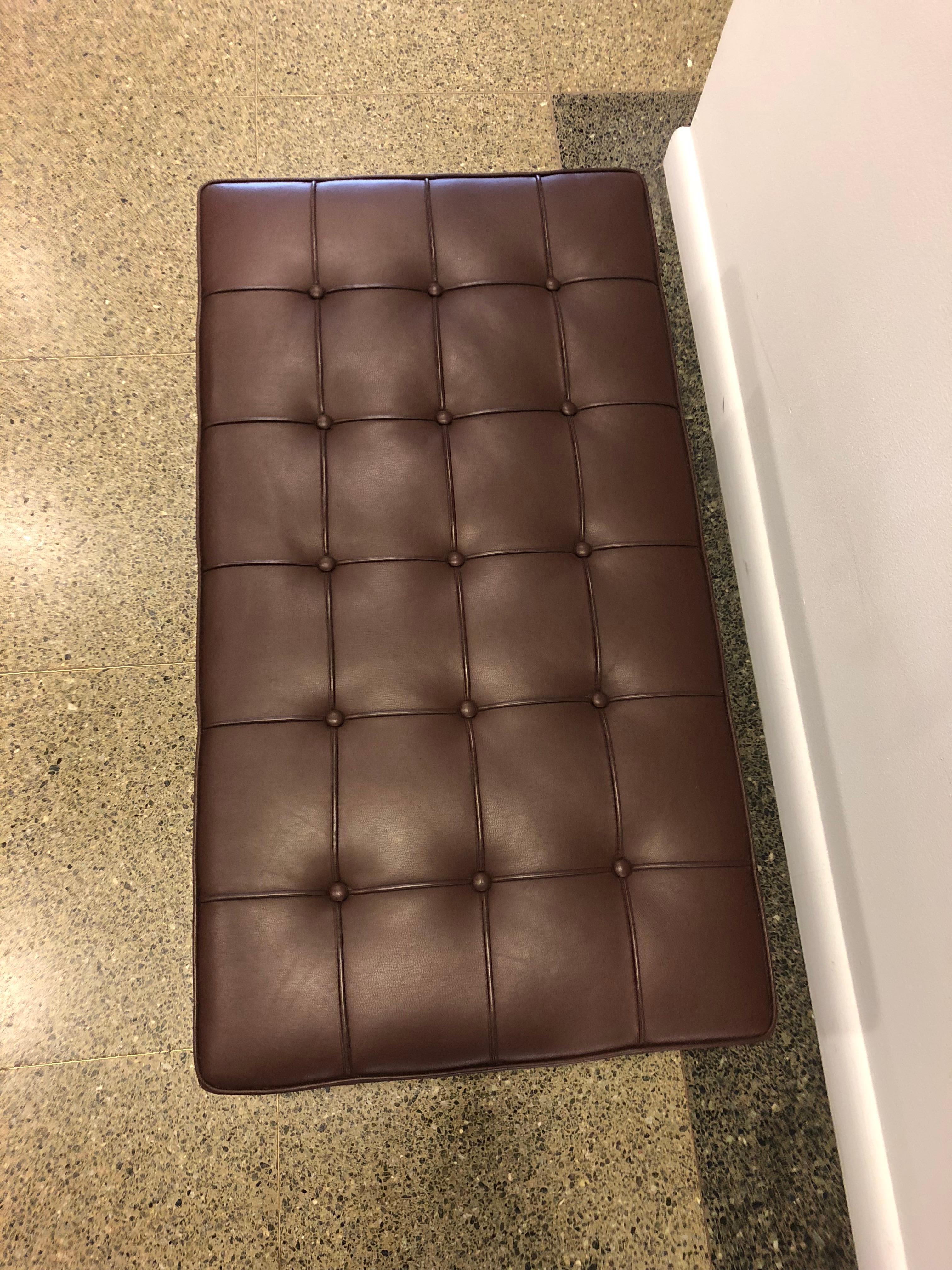 Mid-Century Modern Florence Knoll Tufted Brown Leather and Chrome Bench, Mfg. Knoll