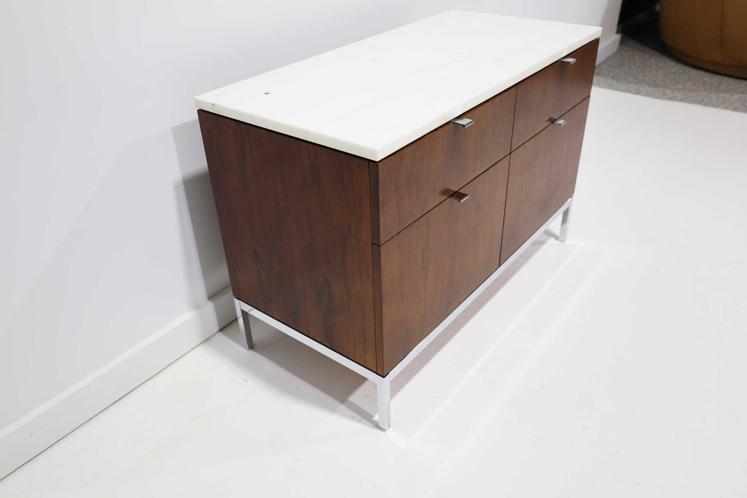 Mid-Century Modern Florence Knoll Two Bay Rosewood Credenza with Calacatta Marble Top