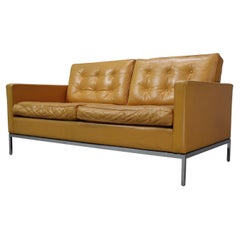 Florence Knoll two-seater sofa in mustard yellow leather, 1970