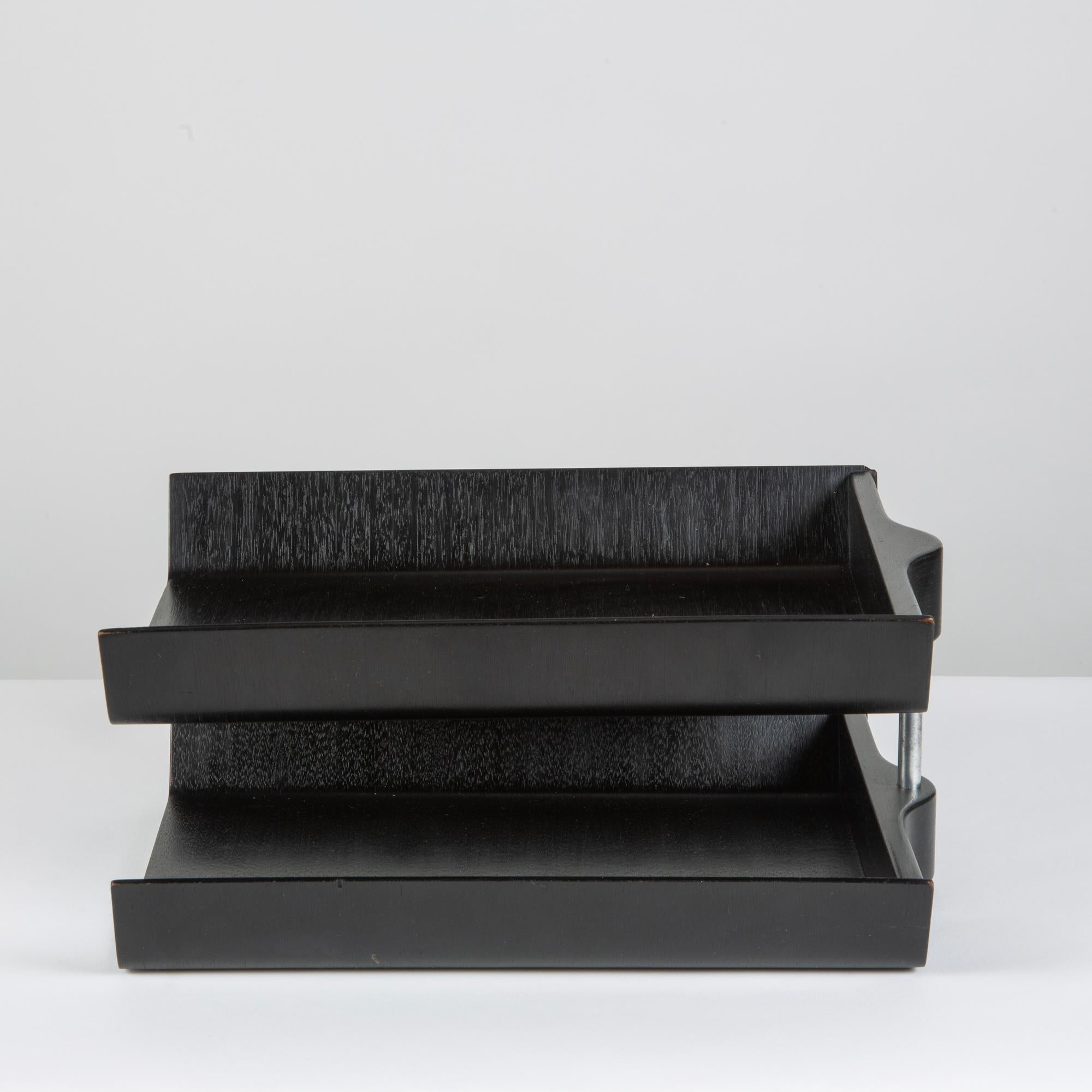 Mid-Century Modern Florence Knoll Two-Tier Ebonized Walnut Paper Tray