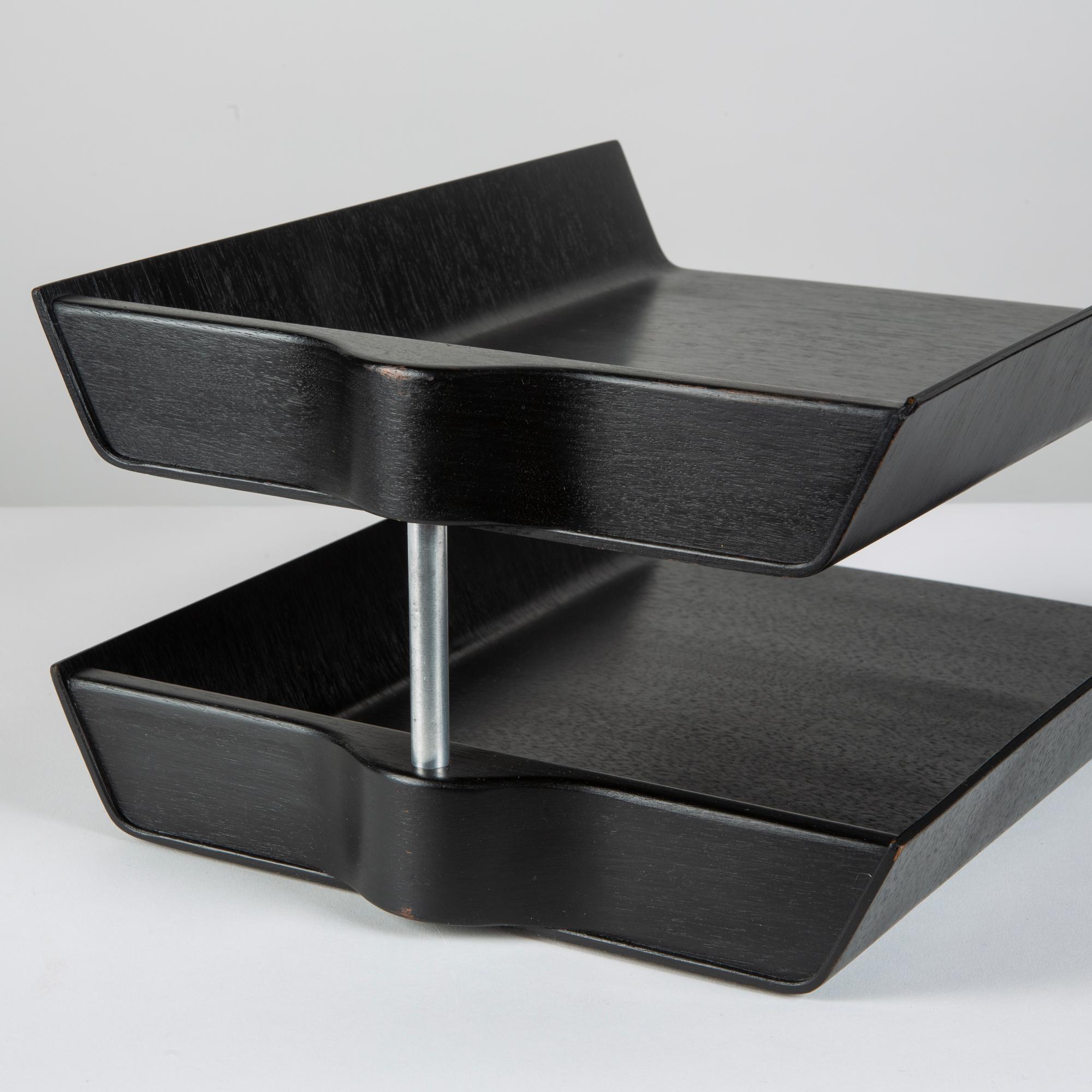 Brushed Florence Knoll Two-Tier Ebonized Walnut Paper Tray