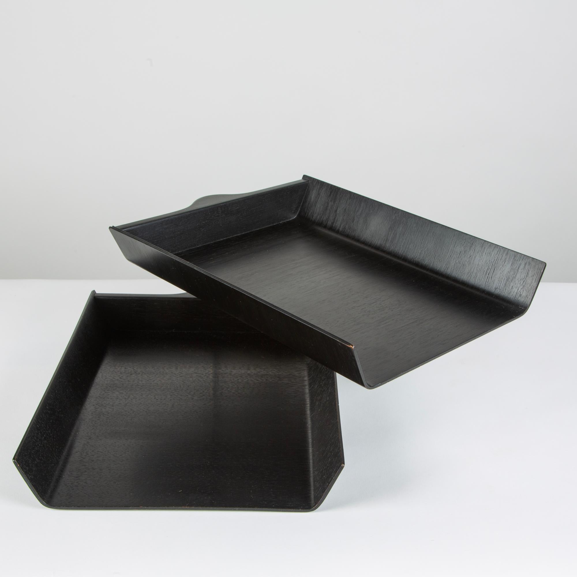 Florence Knoll Two-Tier Ebonized Walnut Paper Tray In Excellent Condition In Los Angeles, CA